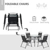 Outsunny 5 Pieces Patio Table and Chairs, Outdoor Dining Set with 4 Folding Chairs, Tempered Glass Tabletop and Parasol Hole, Breathable Mesh Patio Dining Set for Garden, Black