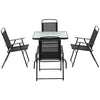 Outsunny 5 Pieces Patio Table and Chairs, Outdoor Dining Set with 4 Folding Chairs, Tempered Glass Tabletop and Parasol Hole, Breathable Mesh Patio Dining Set for Garden, Black