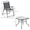Outsunny 5 Pieces Patio Table and Chairs, Outdoor Dining Set with 4 Folding Chairs, Tempered Glass Tabletop and Parasol Hole, Breathable Mesh Patio Dining Set for Garden, Black