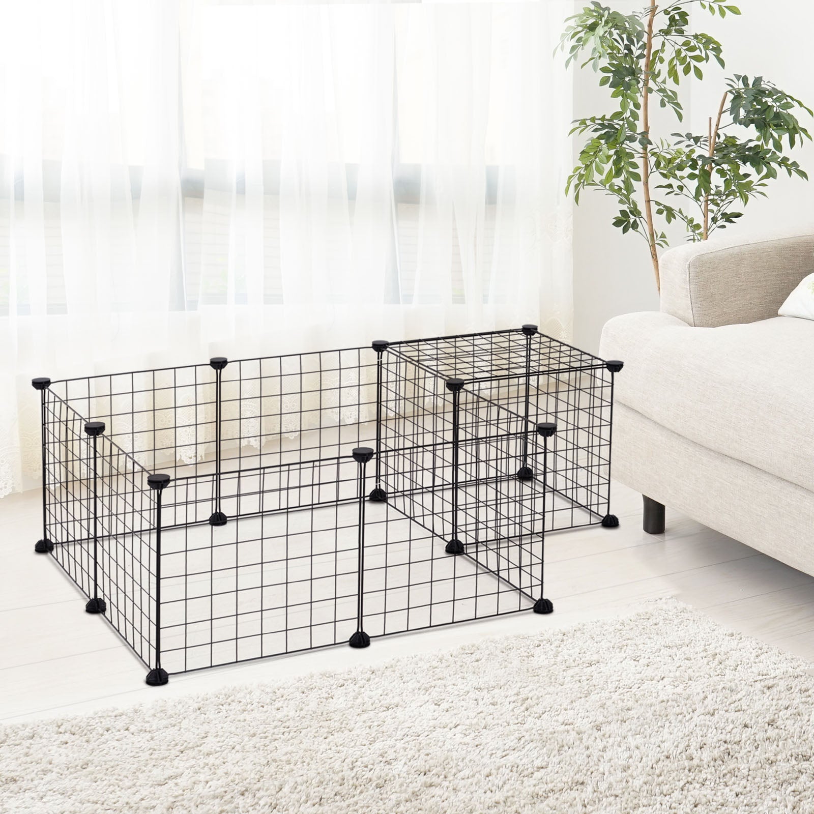 PawHut DIY Pet Playpen Metal Wire Fence 12 Panel Enclosure Indoor Outdoor Guinea Pig Bunny Small Animals Cage Black