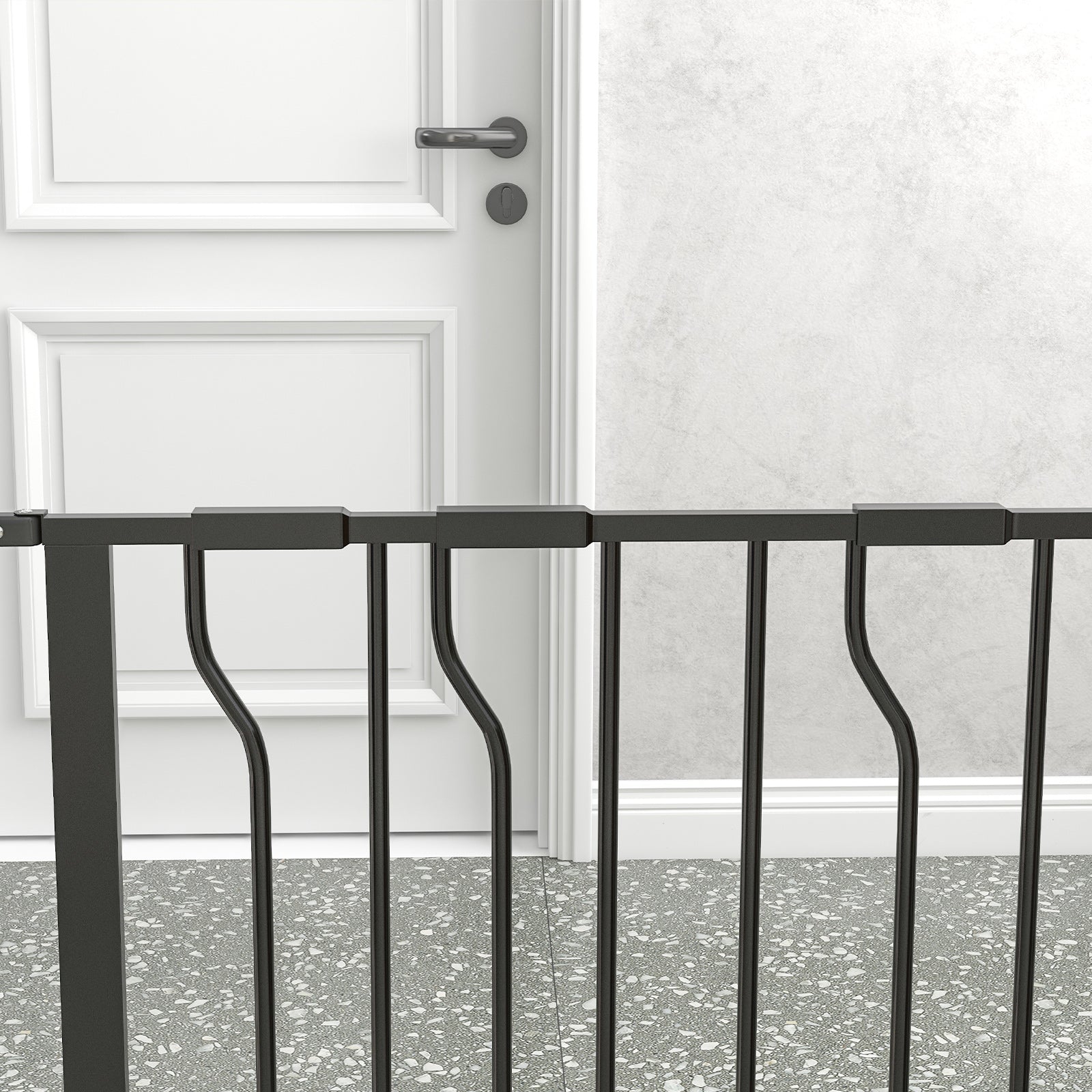 PawHut Dog Gate Wide Stair Gate w/ Door Pressure Fit Pets Barrier for Doorway, Hallway, 76H x 75-145W cm - Black