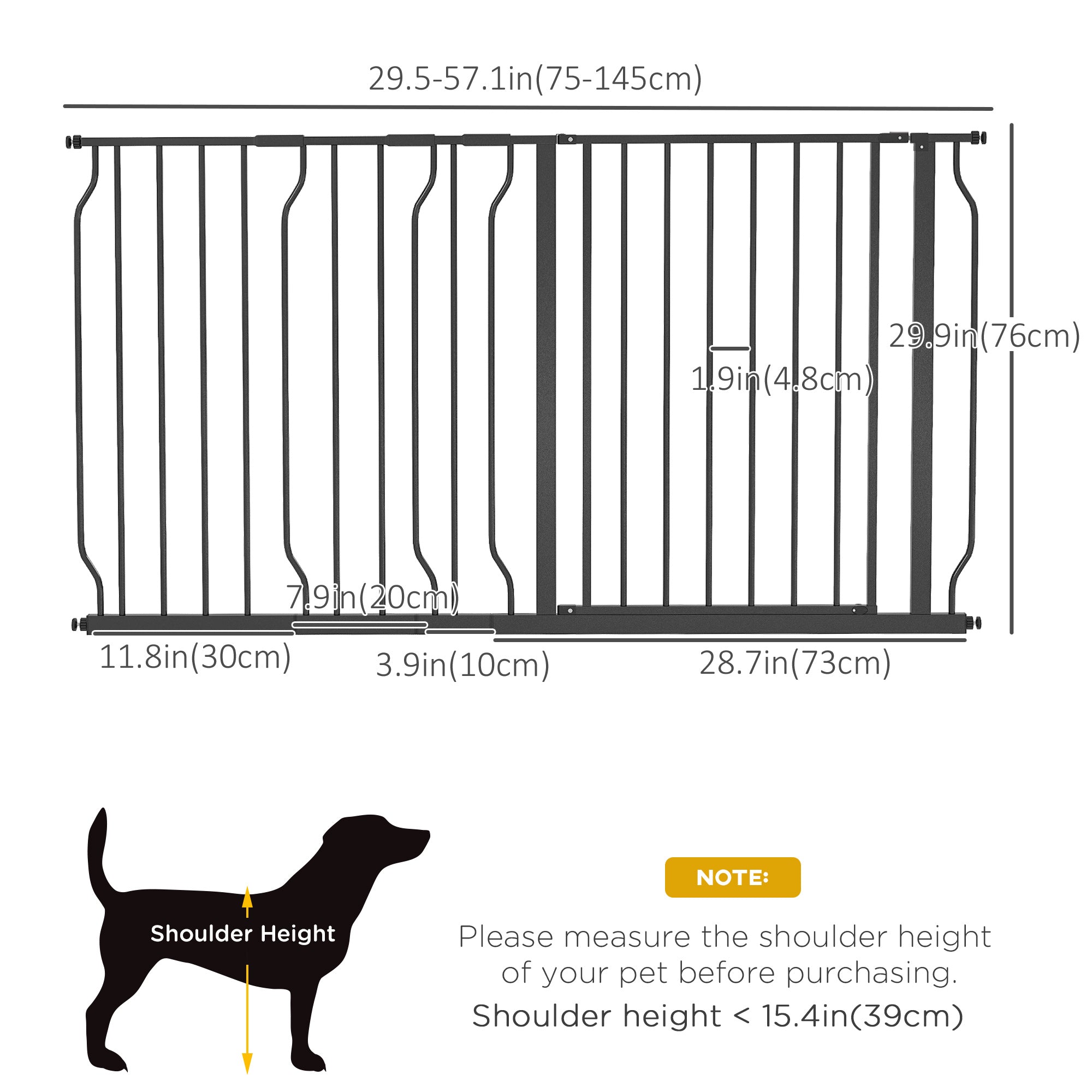 PawHut 30"- 57" Extra Wide Dog Gate with Door, Double Locking System, Easy Install Pet Gate for Stairs, Hallways, and Doorways, Black