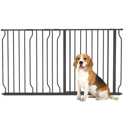 PawHut 30"- 57" Extra Wide Dog Gate with Door, Double Locking System, Easy Install Pet Gate for Stairs, Hallways, and Doorways, Black