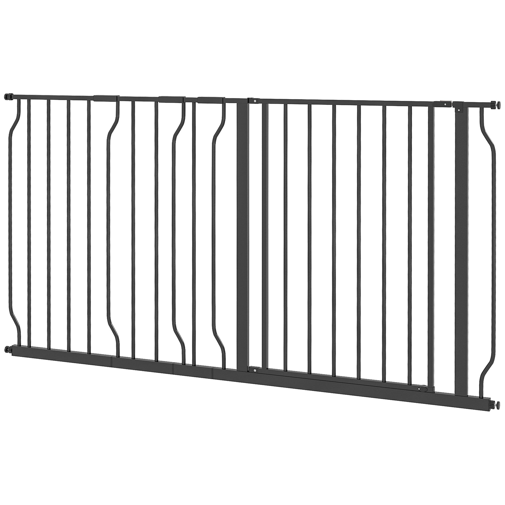 PawHut Dog Gate Wide Stair Gate w/ Door Pressure Fit Pets Barrier for Doorway, Hallway, 76H x 75-145W cm - Black