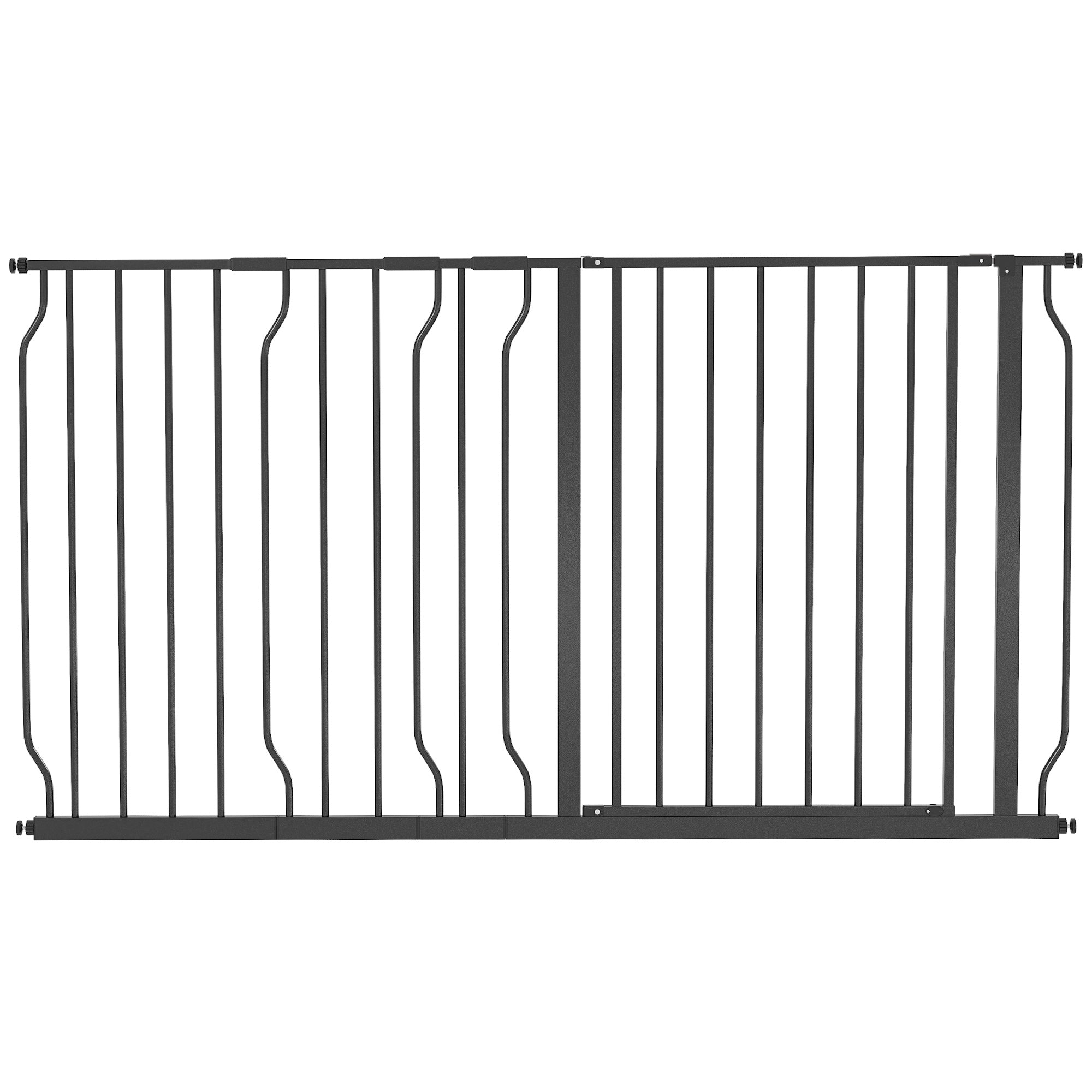 PawHut Dog Gate Wide Stair Gate w/ Door Pressure Fit Pets Barrier for Doorway, Hallway, 76H x 75-145W cm - Black