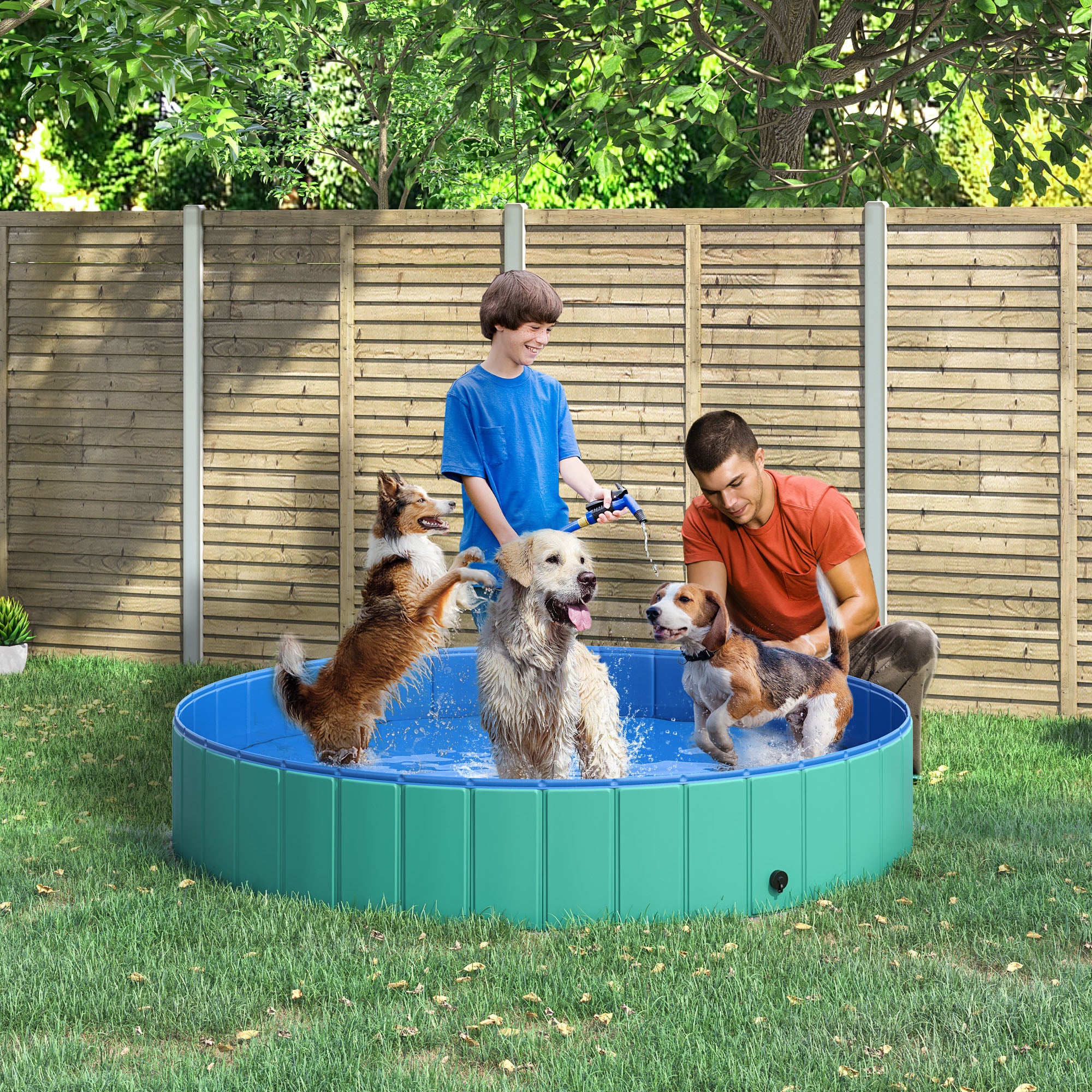 PawHut Φ63" Folding Dog Pool for Large dogs,  Portable Pet Kiddie Swimming Pool, Outdoor/Indoor Puppy Bath Tub with Nonslip Bottom for Dogs & Cats, Green