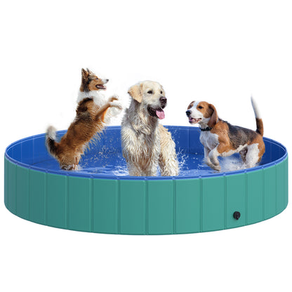 PawHut Φ63" Folding Dog Pool for Large dogs,  Portable Pet Kiddie Swimming Pool, Outdoor/Indoor Puppy Bath Tub with Nonslip Bottom for Dogs & Cats, Green