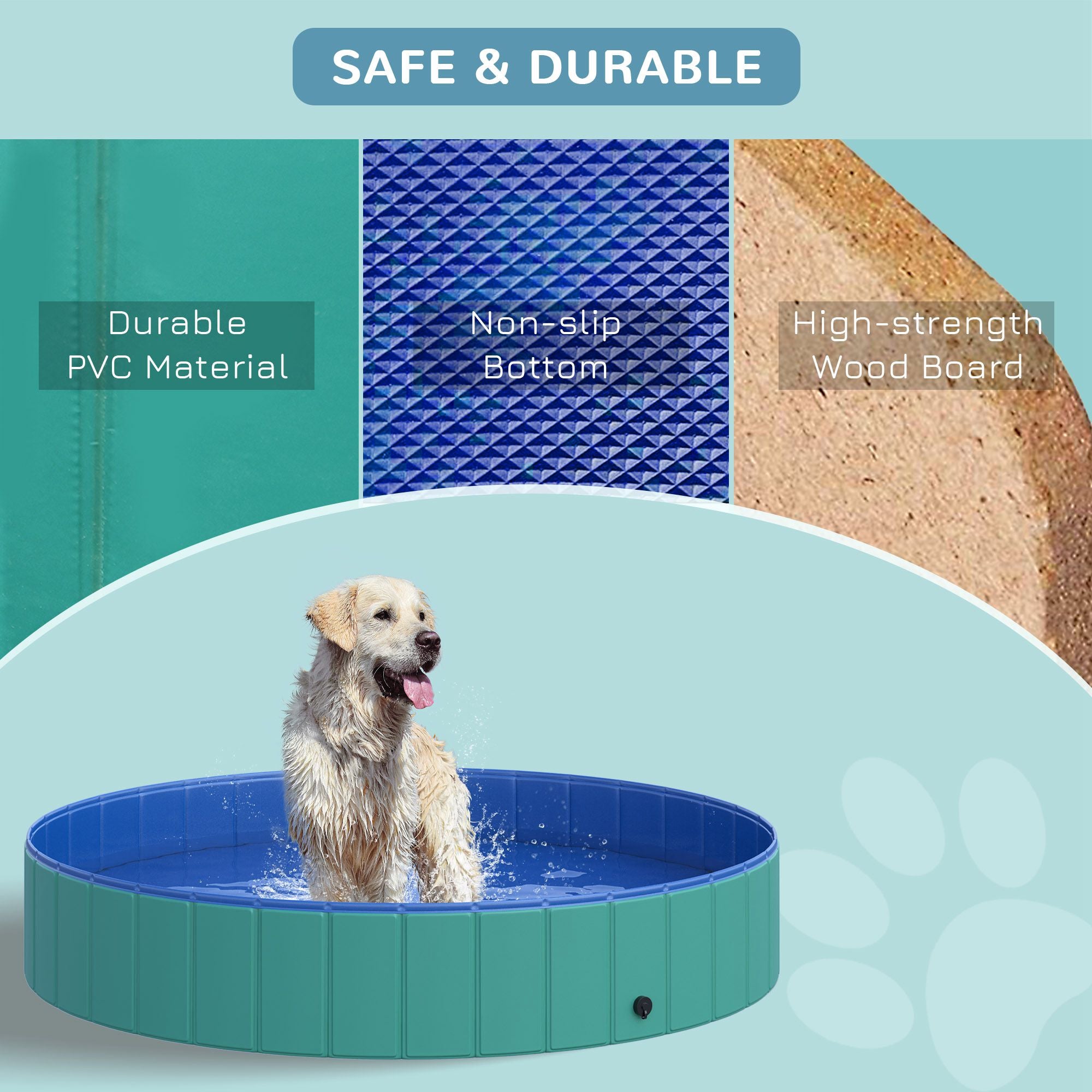 PawHut Φ63" Folding Dog Pool for Large dogs,  Portable Pet Kiddie Swimming Pool, Outdoor/Indoor Puppy Bath Tub with Nonslip Bottom for Dogs & Cats, Green