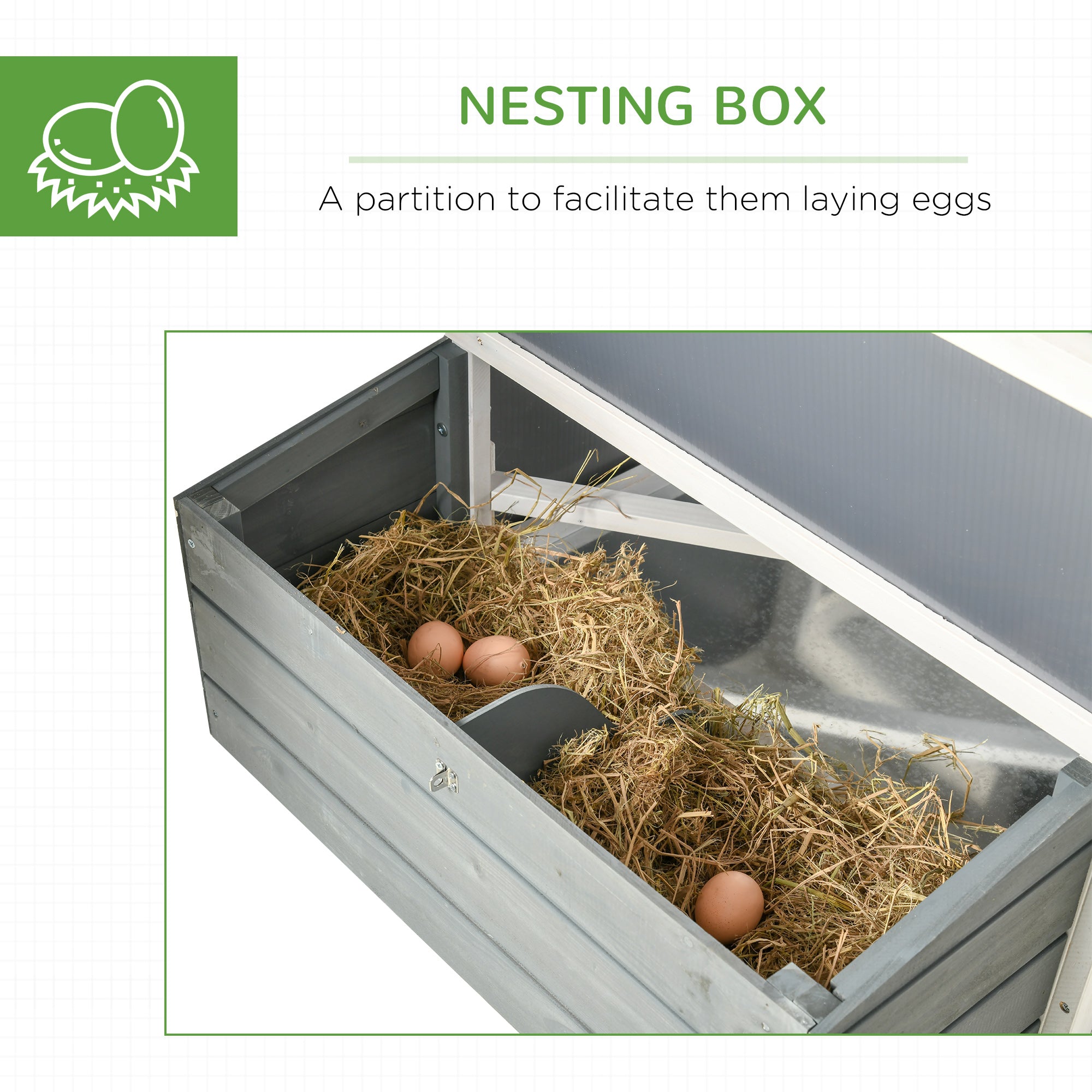 PawHut Chicken Coop with Run Rabbit Hutch Wooden Poultry Cage Hen House w/ Nesting Box Removable Tray Openable Roof Grey 162 x 76.5 x 79.5cm