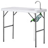 Outsunny Folding Table Fish Table Cleaning Wash Table with Sink, Faucet and Spray Cleaner for BBQ Camping Picnic Garden 45"x23"x37" White