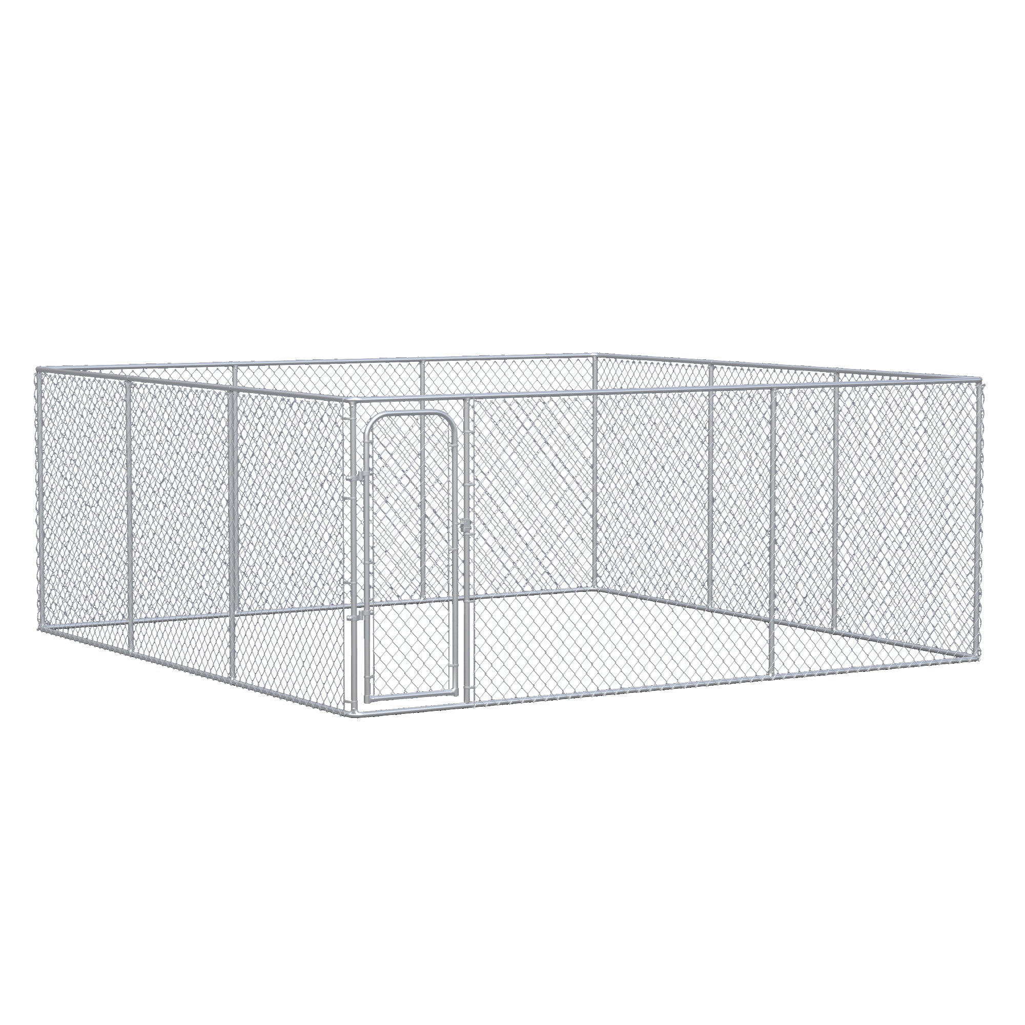 PawHut Large Dog Kennel Outside, Heavy Duty Dog Cage, Outdoor Fence Dog Run with Galvanized Chain Link, Secure Lock, 15.1' x 15.1' x 6
