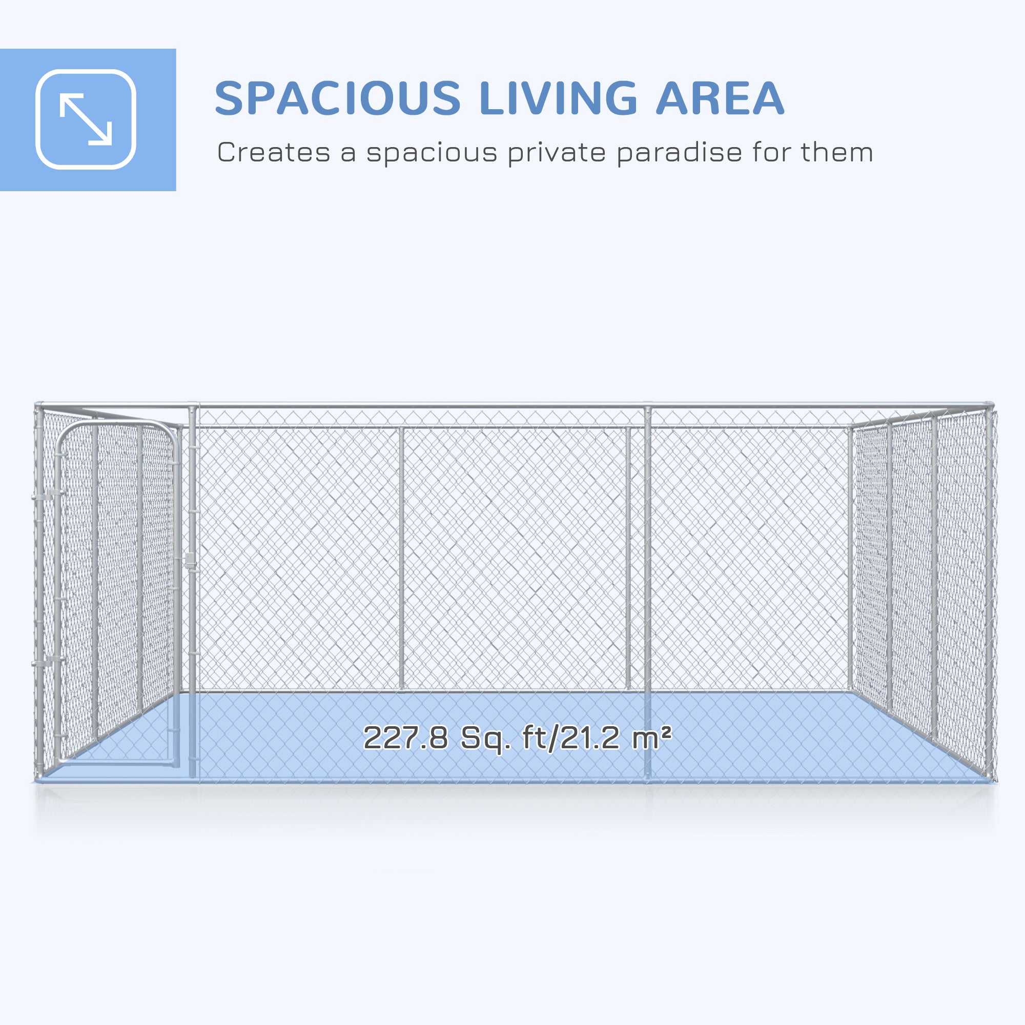 PawHut Large Dog Kennel Outside, Heavy Duty Dog Cage, Outdoor Fence Dog Run with Galvanized Chain Link, Secure Lock, 15.1' x 15.1' x 6