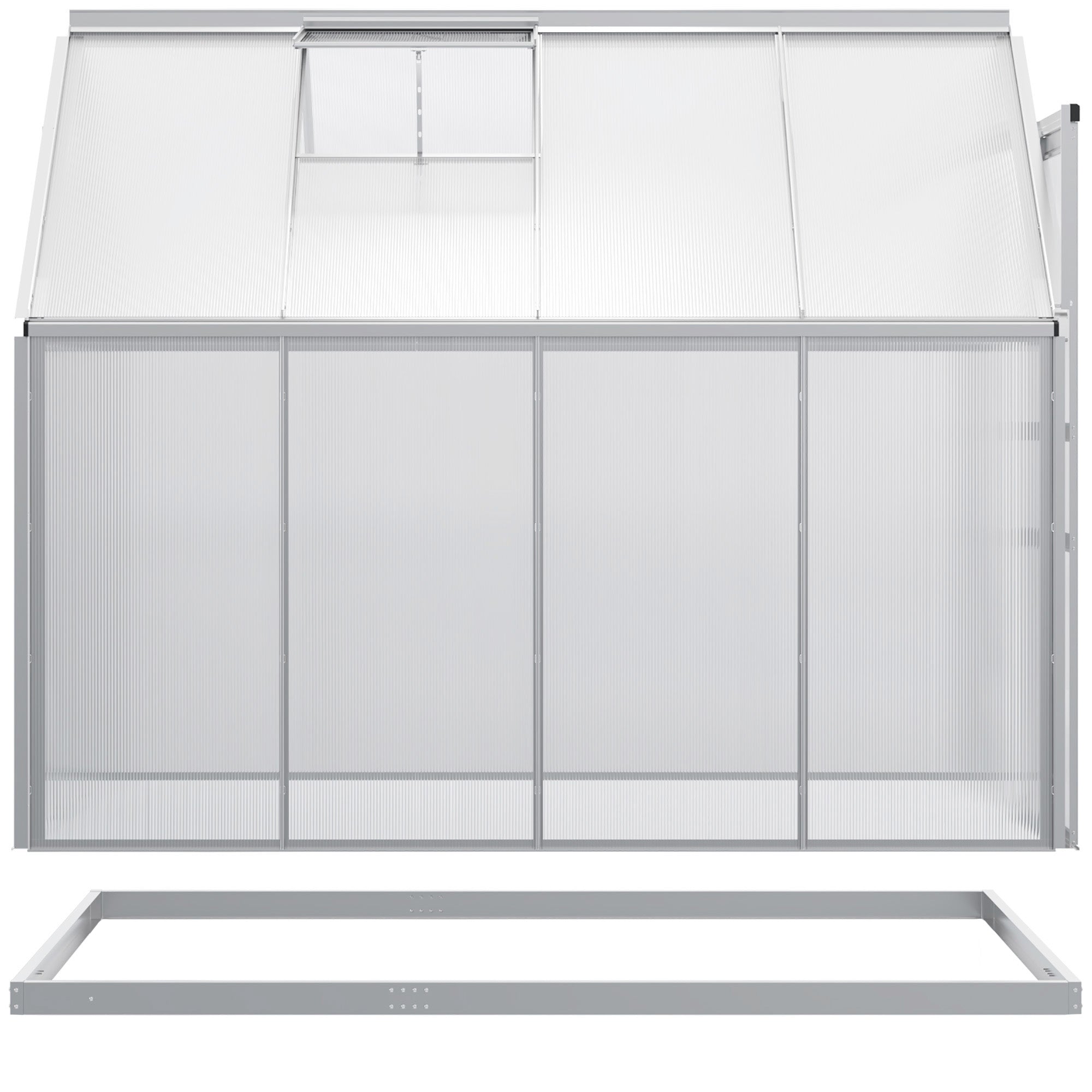 Outsunny 6' x 8' x 6.5' Polycarbonate Greenhouse, Walk-in Green House with Adjustable Roof Vent, Galvanized Base, Sliding Door and Rain Gutter for Outdoor, Garden, Backyard, Clear