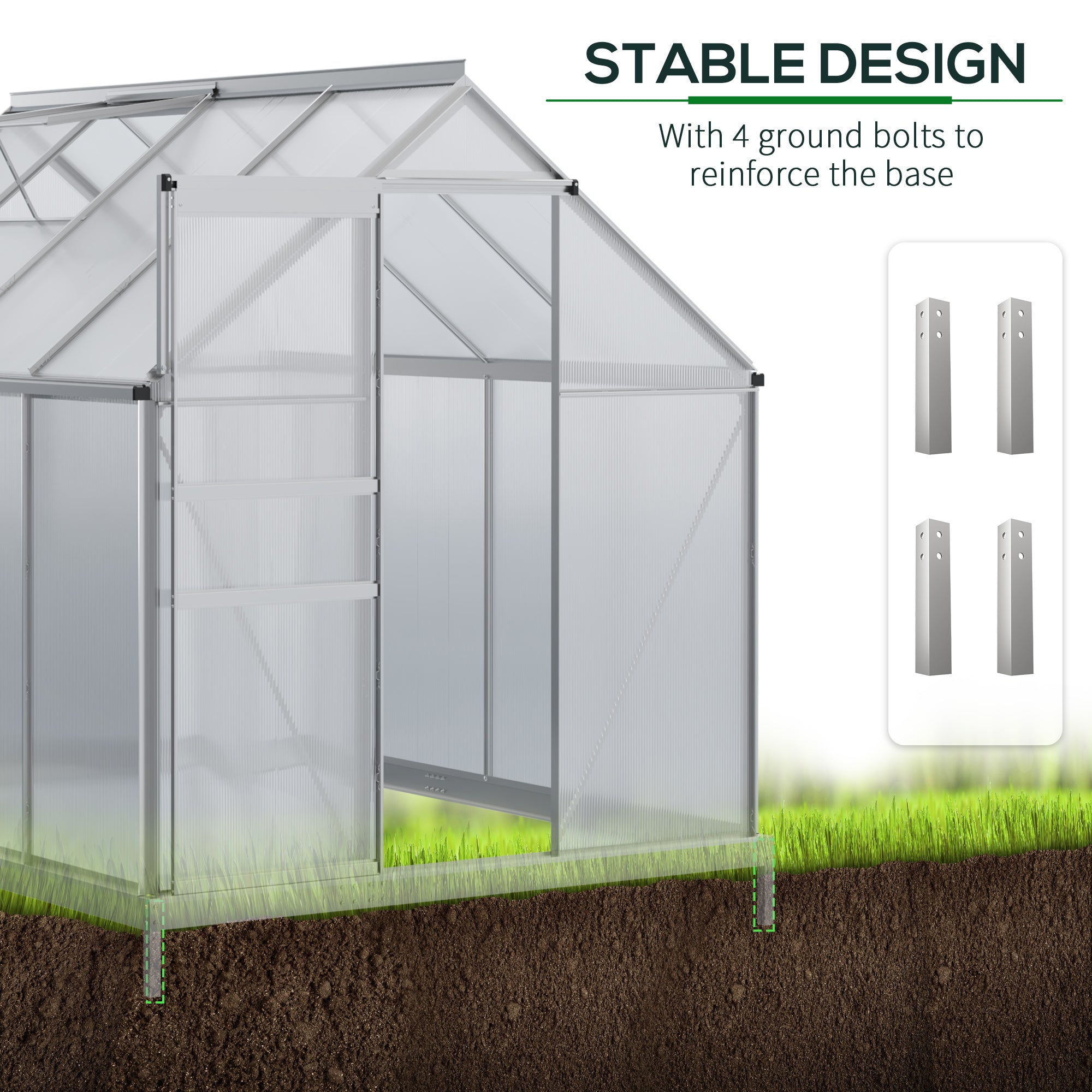 Outsunny 6' x 8' x 6.5' Polycarbonate Greenhouse, Walk-in Green House with Adjustable Roof Vent, Galvanized Base, Sliding Door and Rain Gutter for Outdoor, Garden, Backyard, Clear