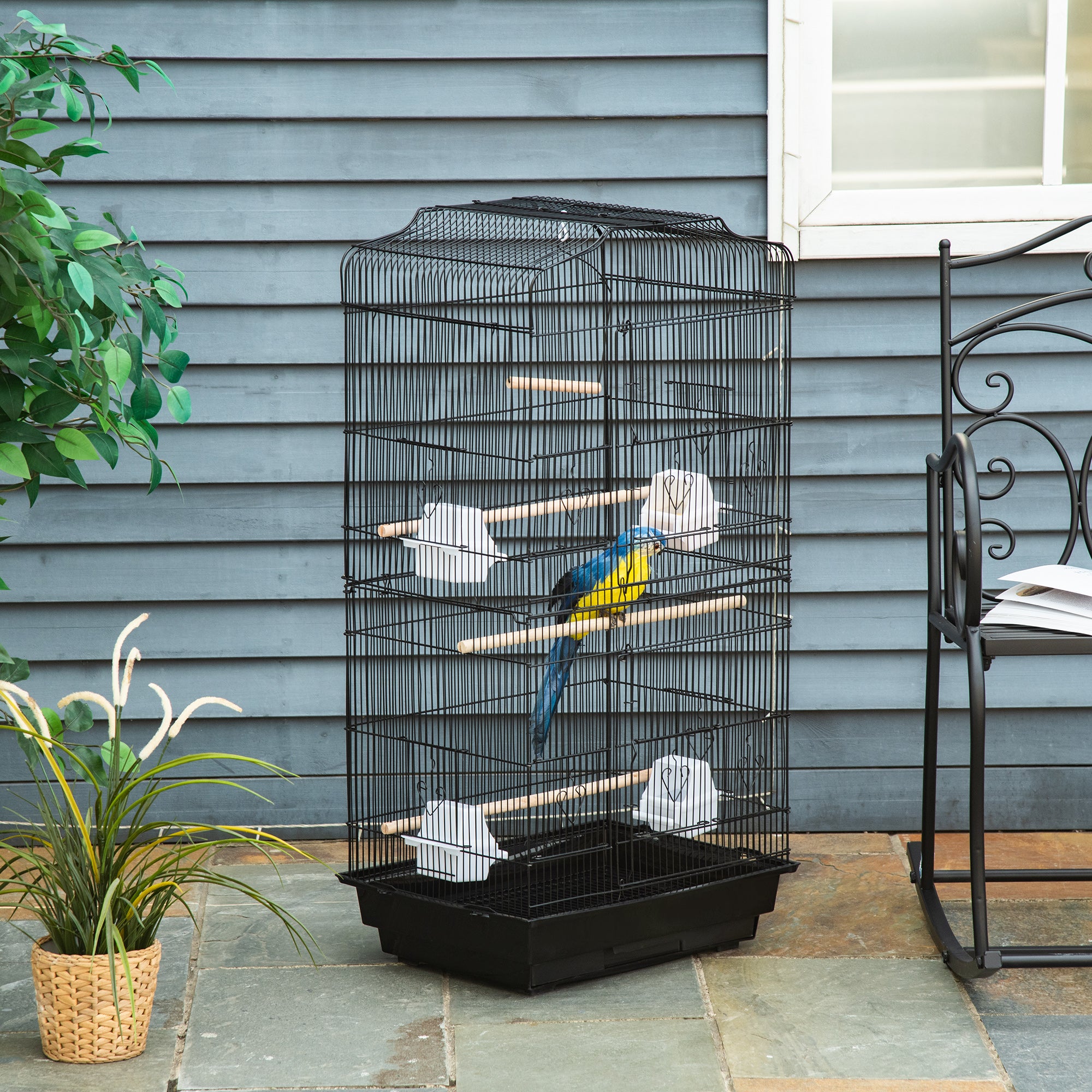 PawHut 36" Bird Cage for Finches, Canaries Budgies, Parrot Cage with Accessories, Handle, Black