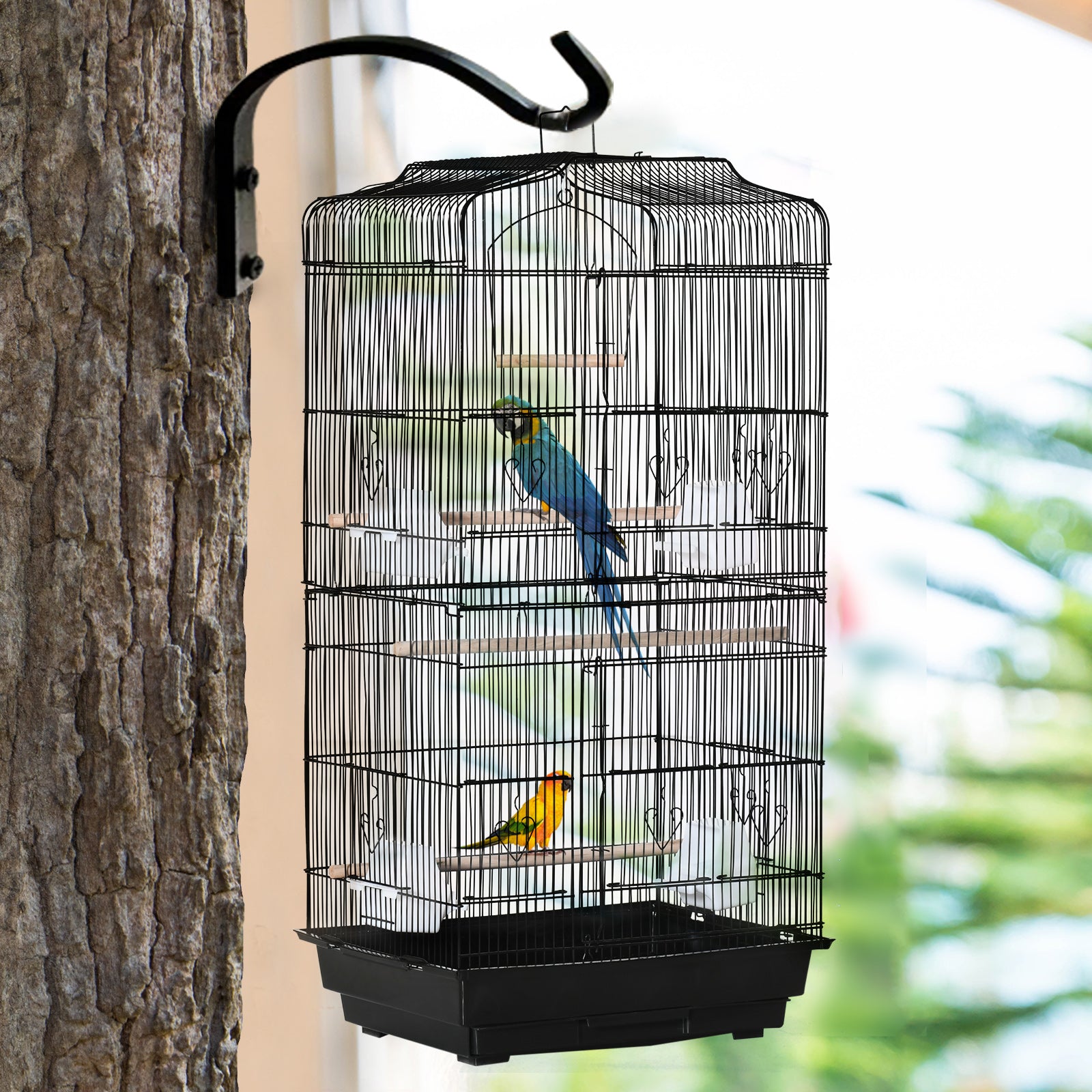 PawHut 36" Bird Cage for Finches, Canaries Budgies, Parrot Cage with Accessories, Handle, Black
