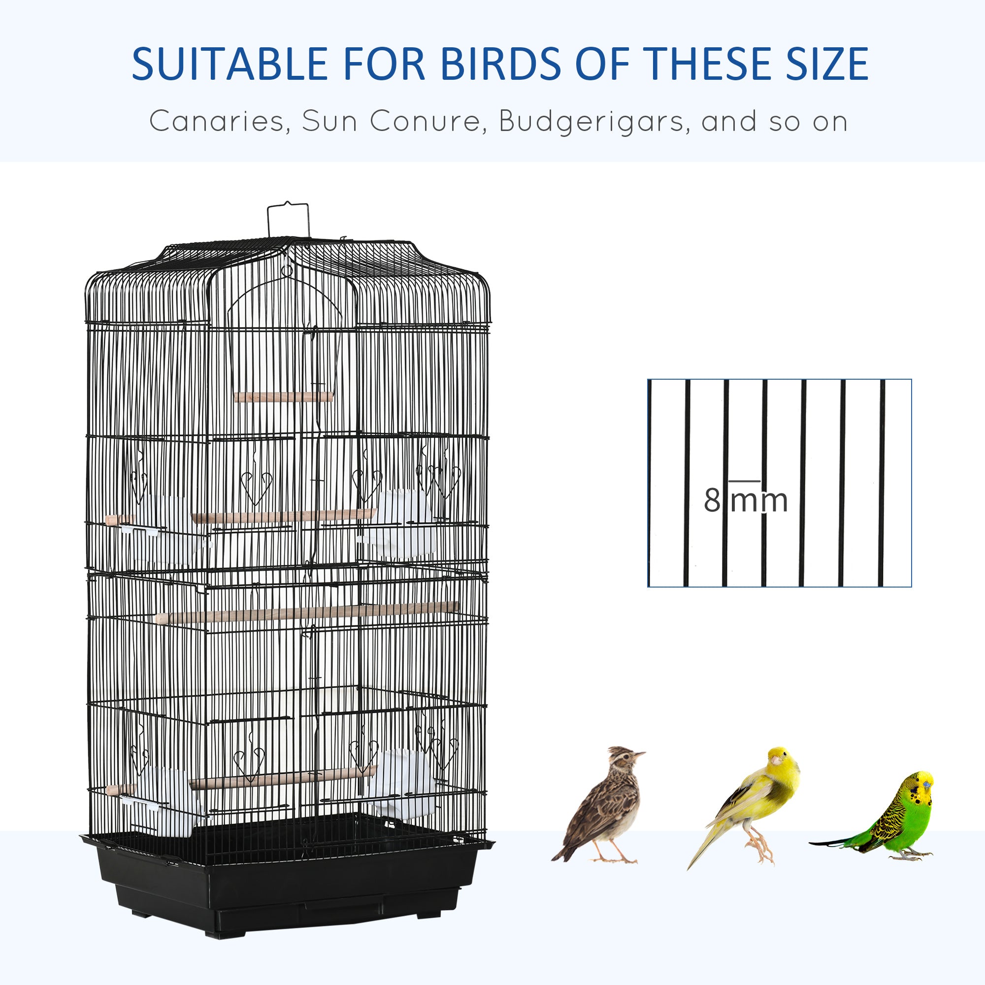 PawHut 36" Bird Cage for Finches, Canaries Budgies, Parrot Cage with Accessories, Handle, Black