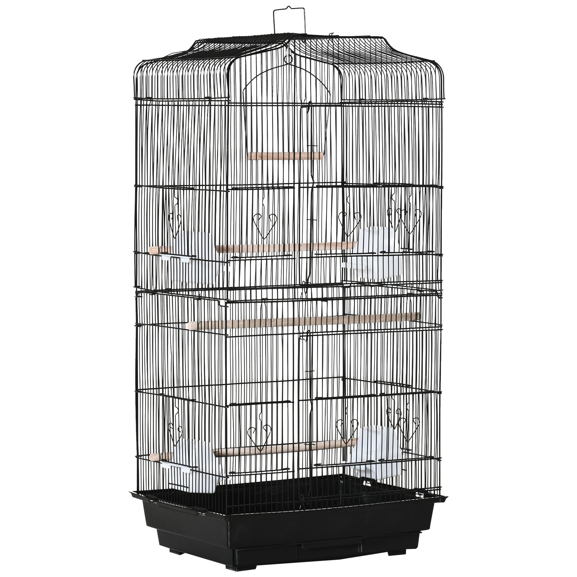 PawHut 36" Bird Cage for Finches, Canaries Budgies, Parrot Cage with Accessories, Handle, Black
