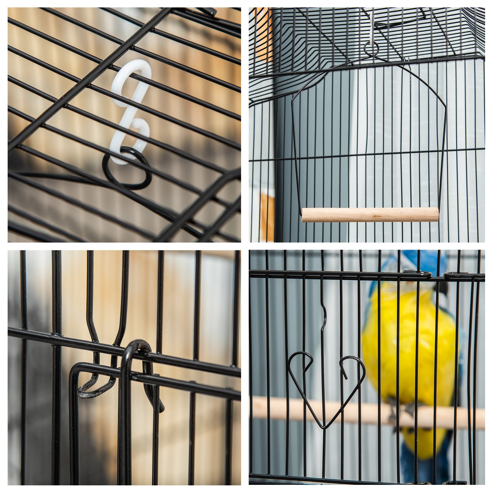 PawHut 36" Bird Cage for Finches, Canaries Budgies, Parrot Cage with Accessories, Handle, Black