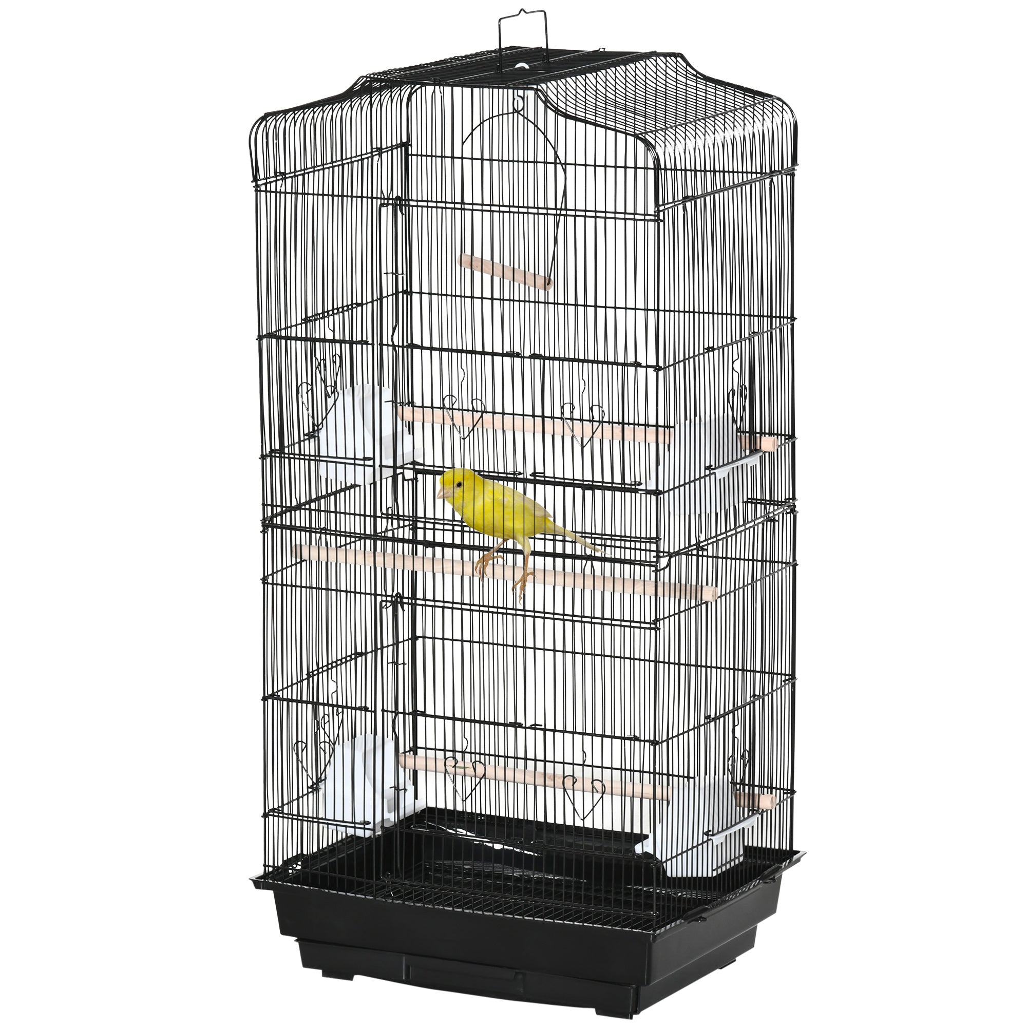 PawHut 36" Bird Cage for Finches, Canaries Budgies, Parrot Cage with Accessories, Handle, Black