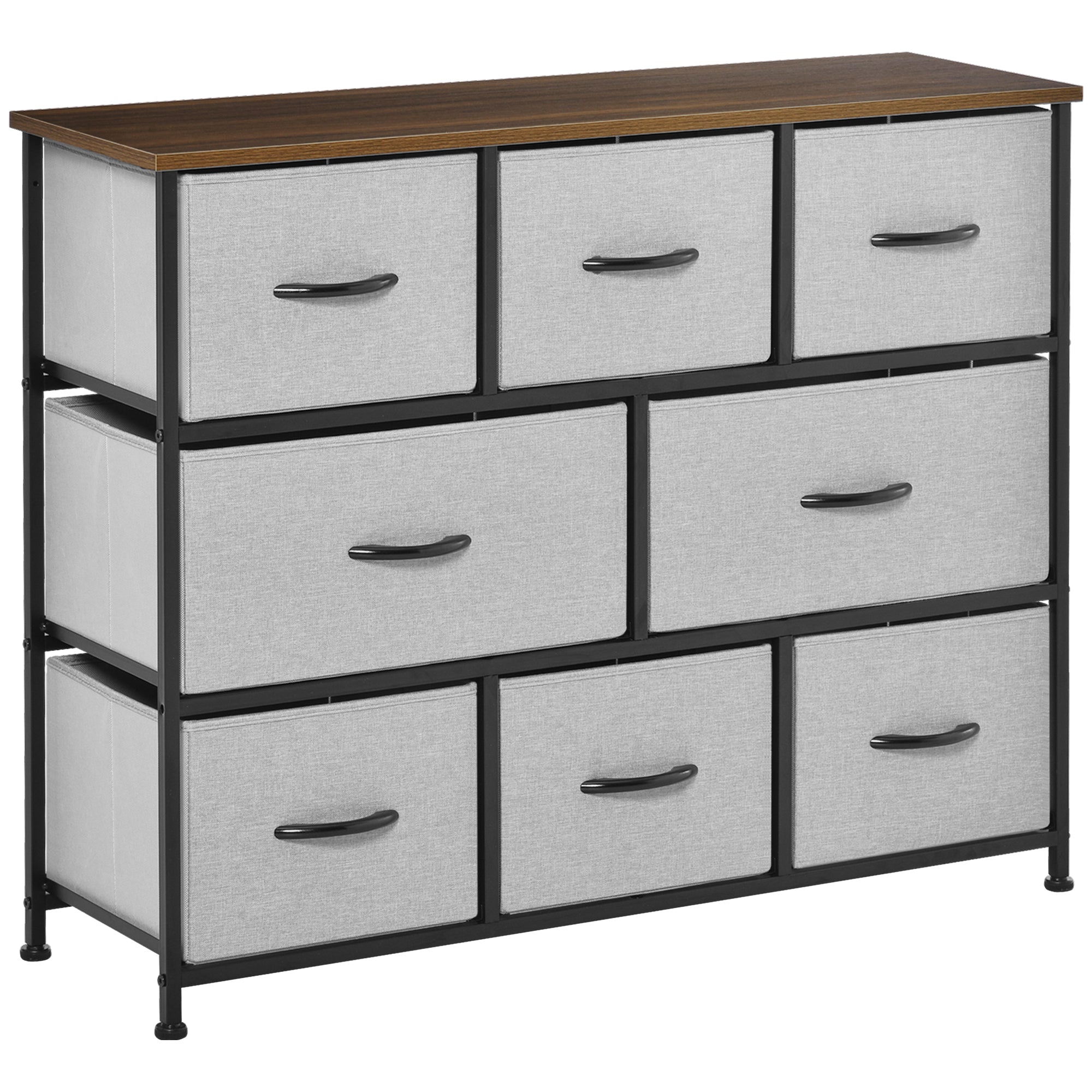 HOMCOM Dresser for Bedroom with 8 Drawers, 3-Tier Fabric Chest of Drawers, Tall Dresser Storage Tower with Steel Frame and Wooden Top for Closets, Nursery Room, Grey