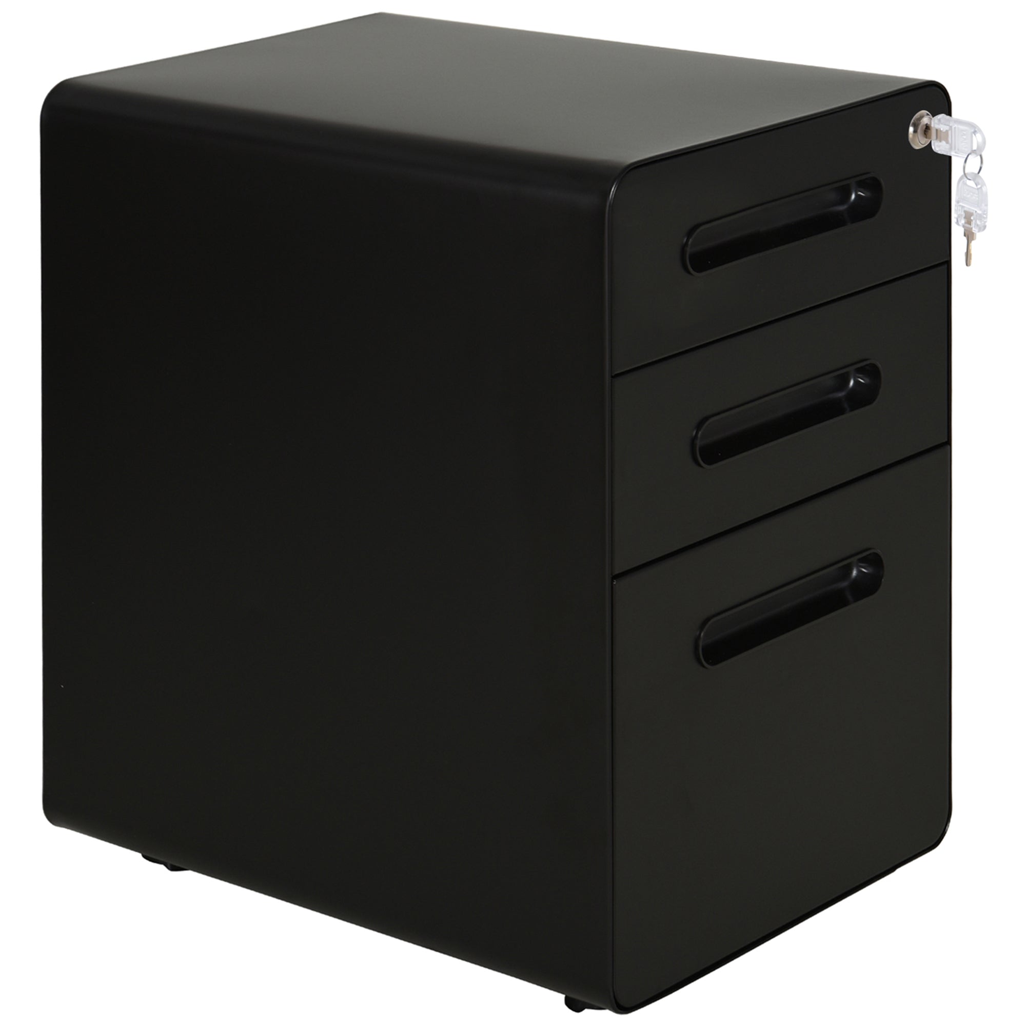 Vinsetto 3 Drawer Vertical Filing Cabinet with Lock and Wheels, Under Desk Mobile File Cabinet for Legal, A4, Letter Size, Steel Frame for Home Office, Black