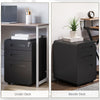 Vinsetto 3 Drawer Vertical Filing Cabinet with Lock and Wheels, Under Desk Mobile File Cabinet for Legal, A4, Letter Size, Steel Frame for Home Office, Black