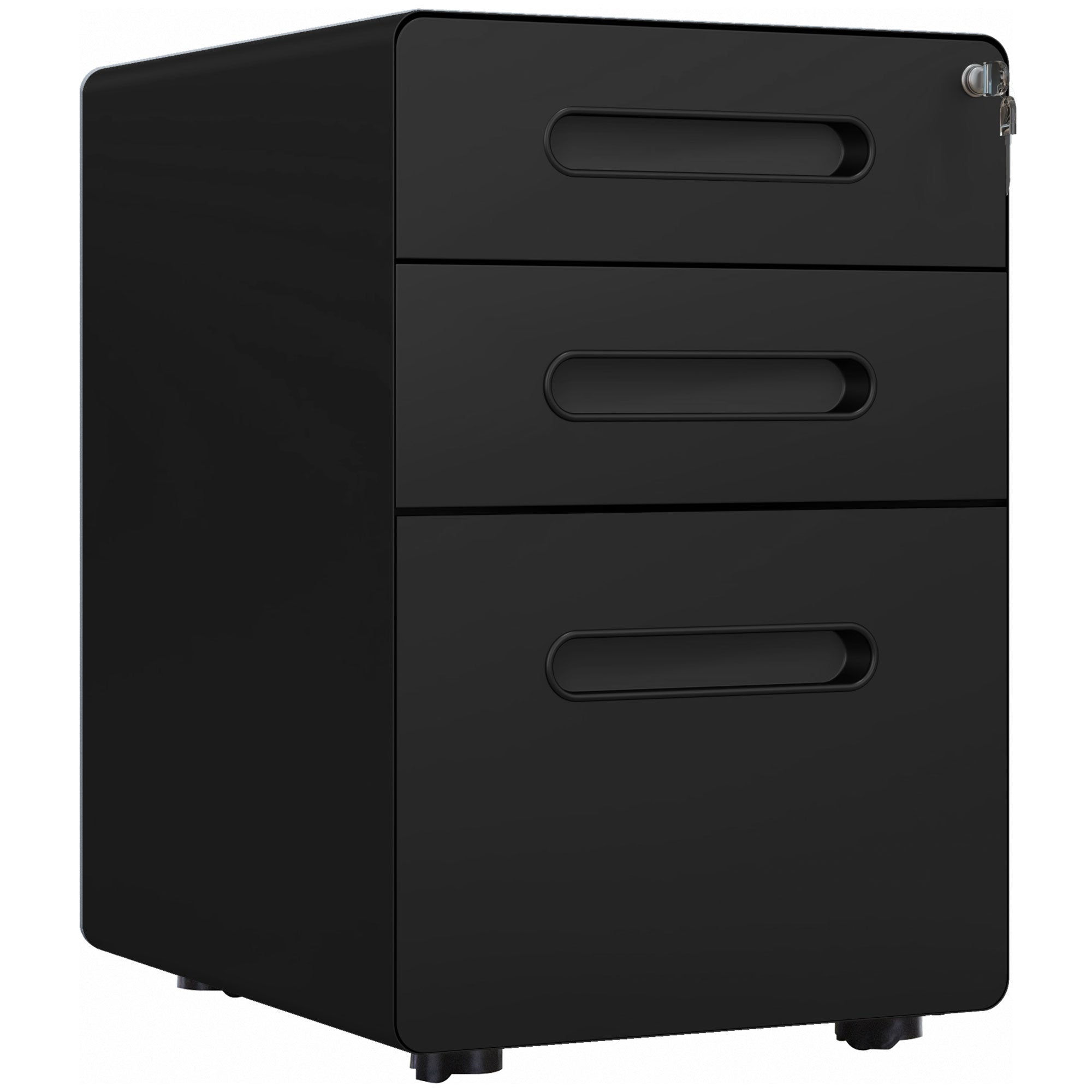 Vinsetto 3 Drawer Vertical Filing Cabinet with Lock and Wheels, Under Desk Mobile File Cabinet for Legal, A4, Letter Size, Steel Frame for Home Office, Black