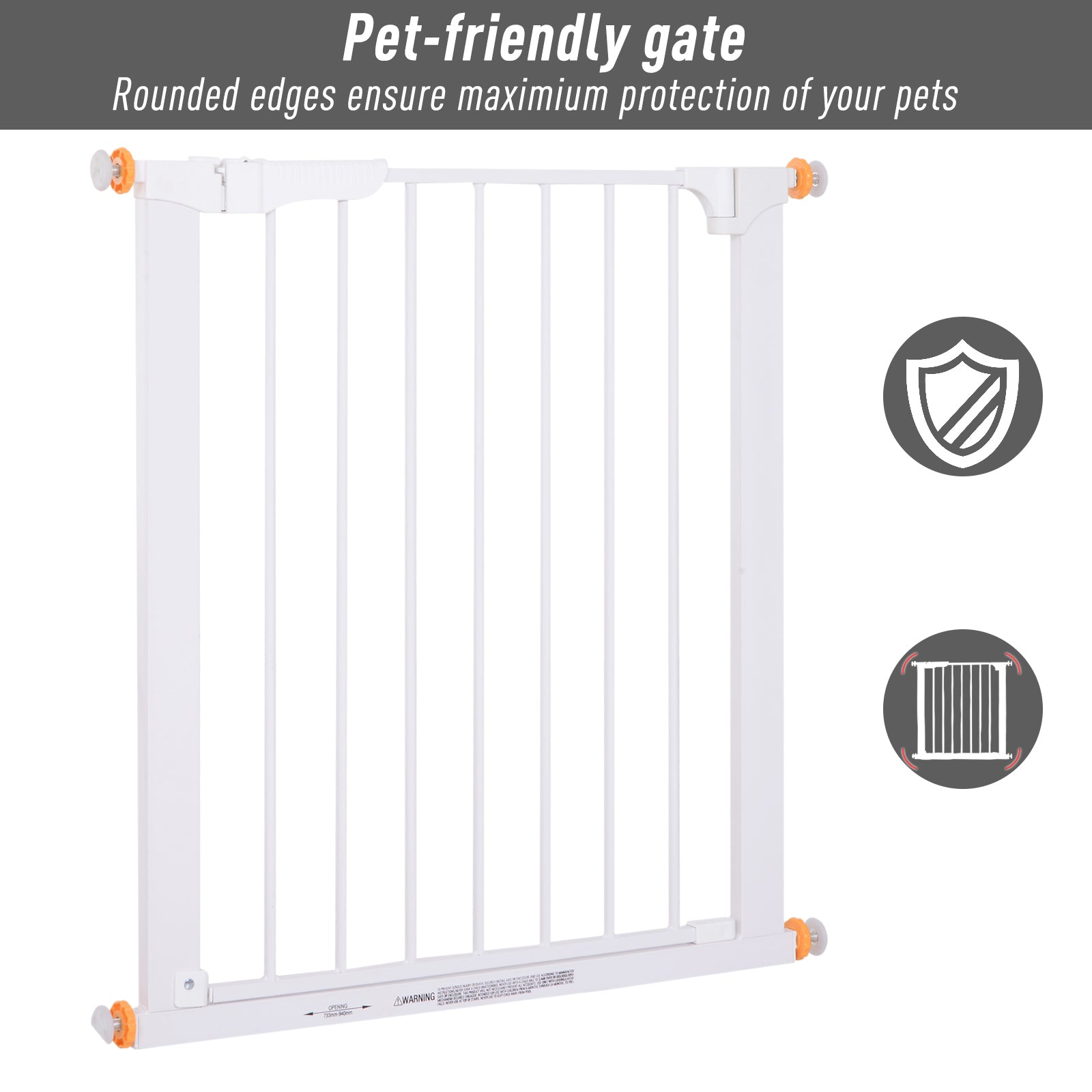 PawHut Stair Gate, Pressure Fit Safety Dog Gate Easy Close Pet Barrier for Doorway, 73-80 cm, White