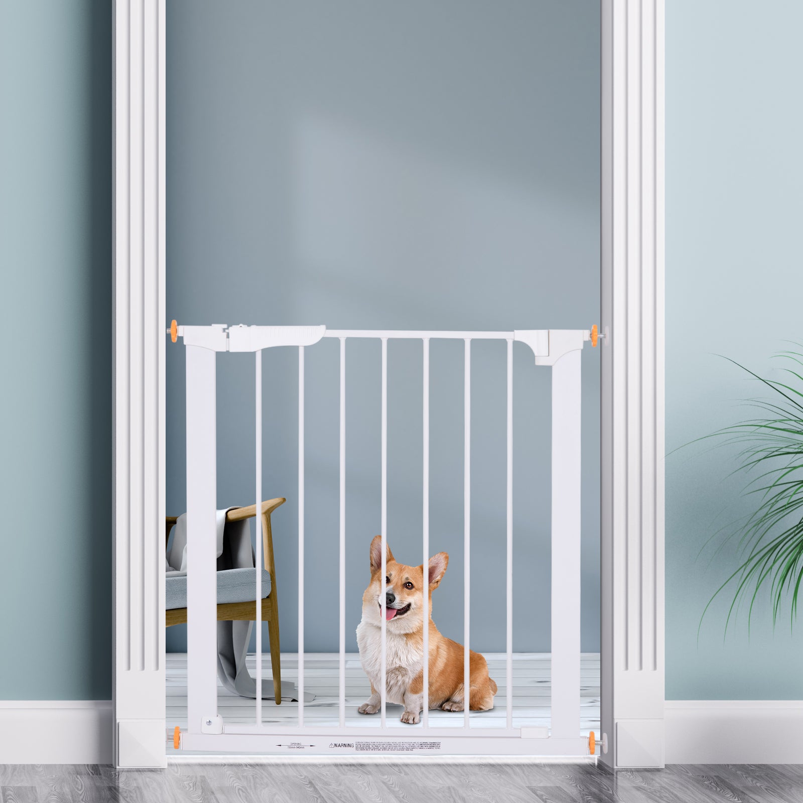 PawHut Stair Gate, Pressure Fit Safety Dog Gate Easy Close Pet Barrier for Doorway, 73-80 cm, White