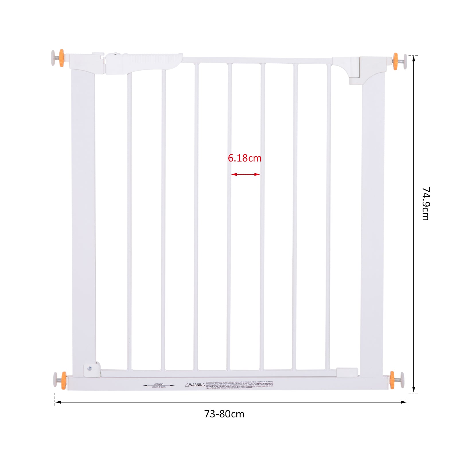 PawHut Stair Gate, Pressure Fit Safety Dog Gate Easy Close Pet Barrier for Doorway, 73-80 cm, White