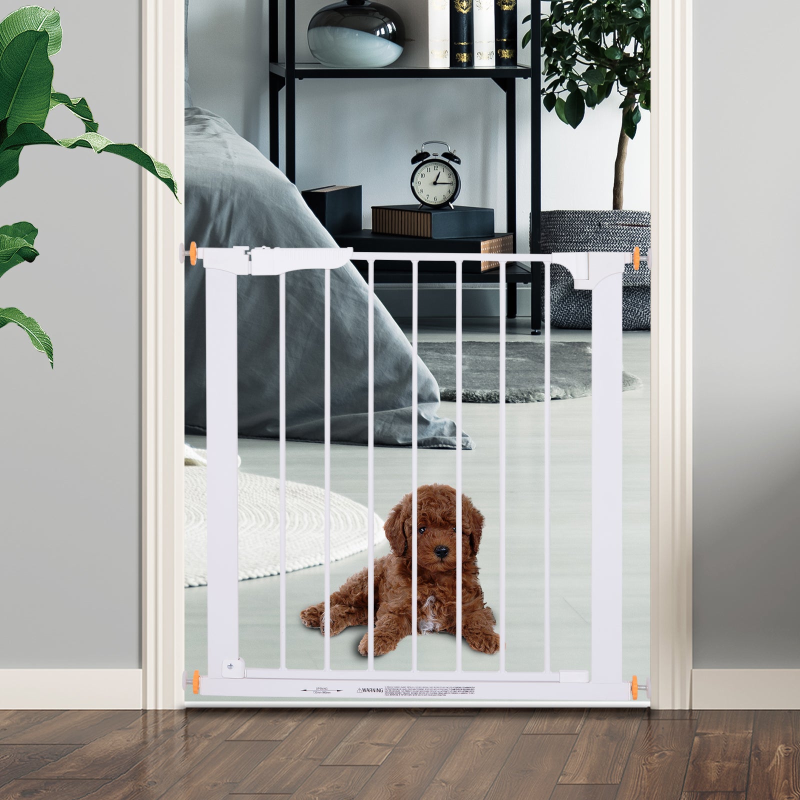 PawHut Stair Gate, Pressure Fit Safety Dog Gate Easy Close Pet Barrier for Doorway, 73-80 cm, White