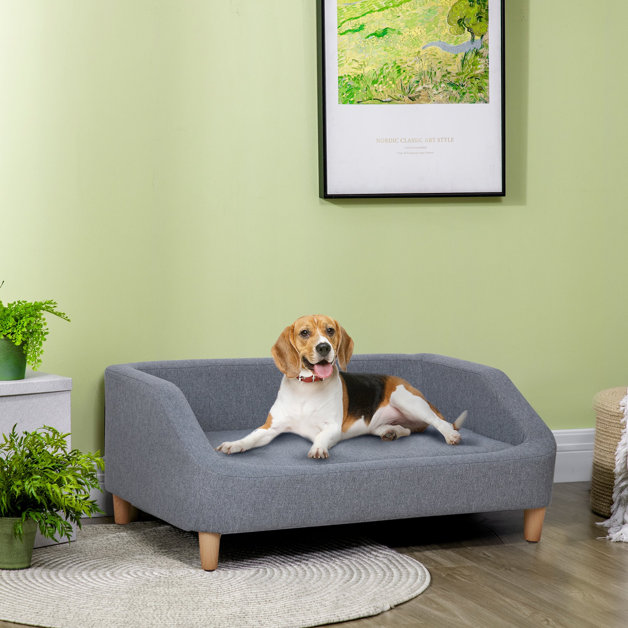 PawHut Dog Sofa Bed, Cat Sofa, Dog Couch w/ Soft Cushion, Removable and Washable Cover, for Small, Medium and Large Dogs, 95 x 63 x 39cm - Grey