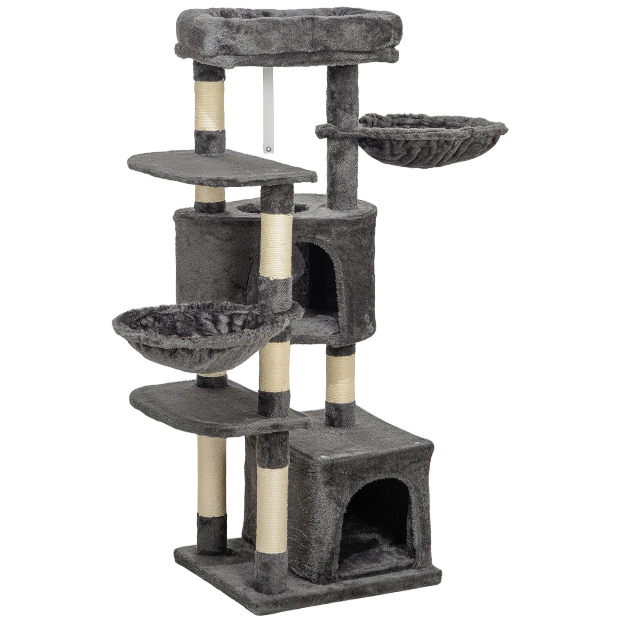 PawHut 52.5" Cat Tree, Cat Tower for Indoor Cats with Scratching Posts, Cat Condos, Bed, Platforms, Hammocks, Cat Activity Center, Dark Grey