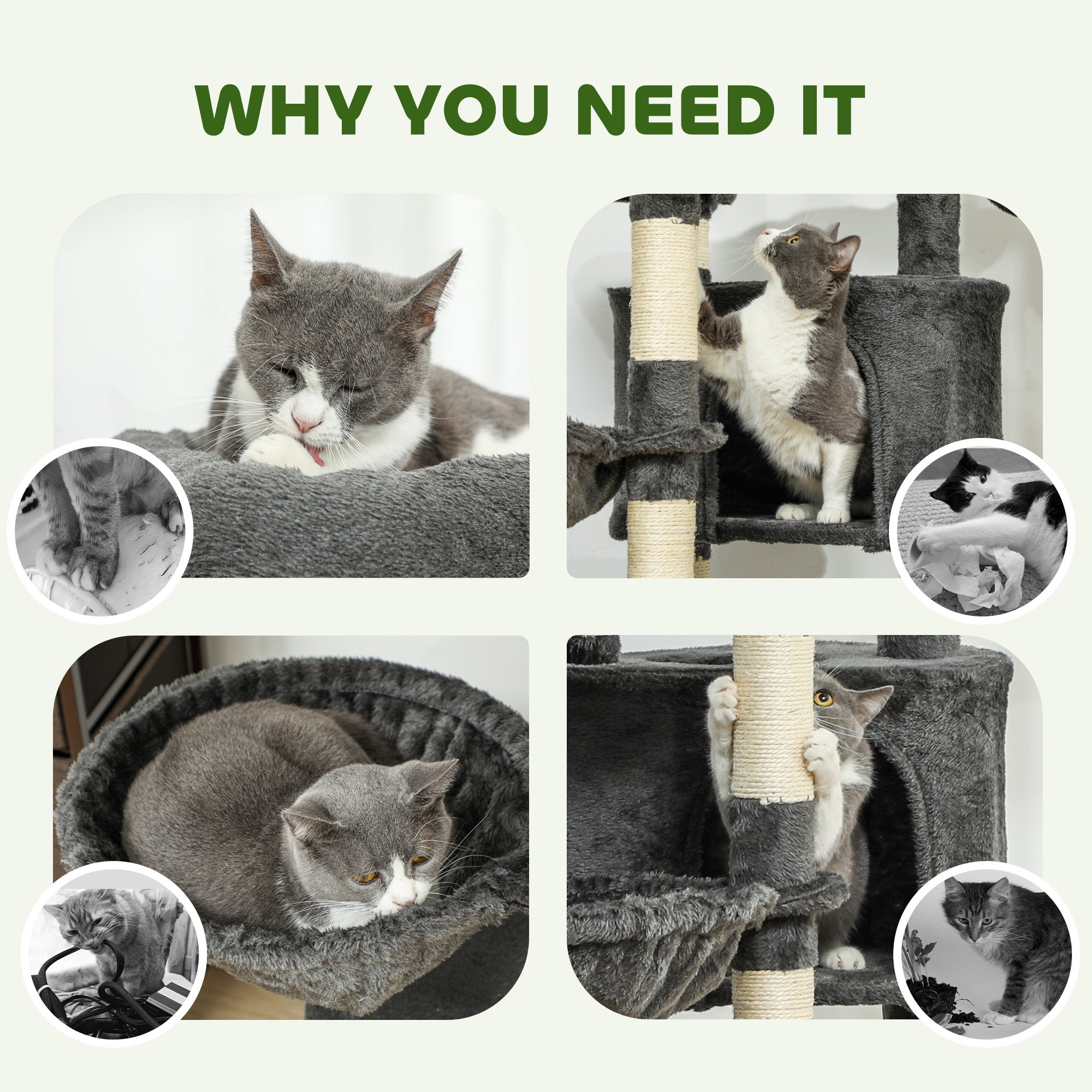 PawHut 52.5" Cat Tree, Cat Tower for Indoor Cats with Scratching Posts, Cat Condos, Bed, Platforms, Hammocks, Cat Activity Center, Dark Grey