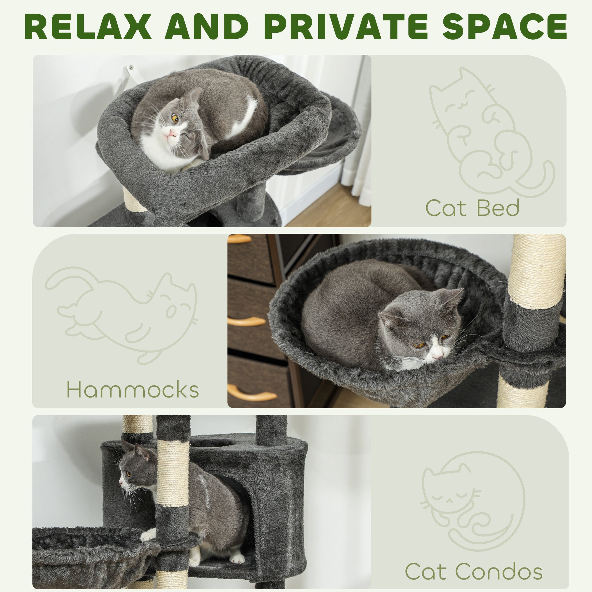 PawHut 52.5" Cat Tree, Cat Tower for Indoor Cats with Scratching Posts, Cat Condos, Bed, Platforms, Hammocks, Cat Activity Center, Dark Grey