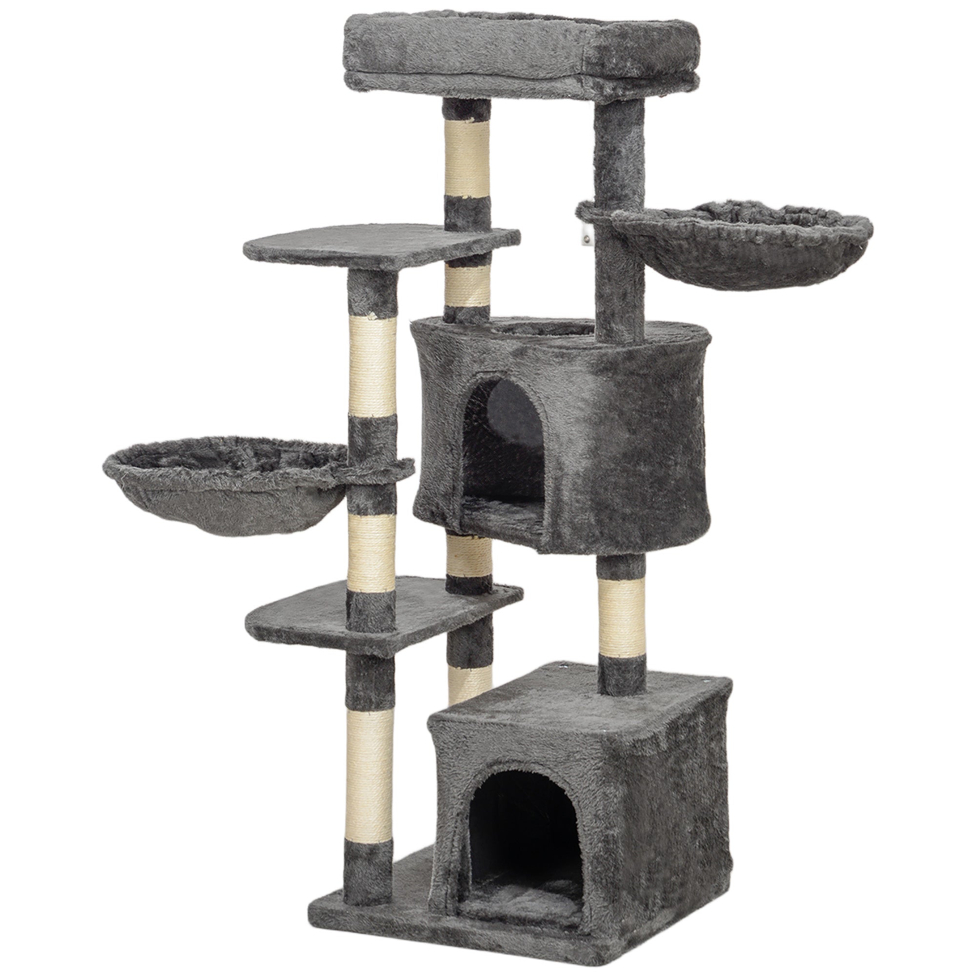 PawHut 52.5" Cat Tree, Cat Tower for Indoor Cats with Scratching Posts, Cat Condos, Bed, Platforms, Hammocks, Cat Activity Center, Dark Grey