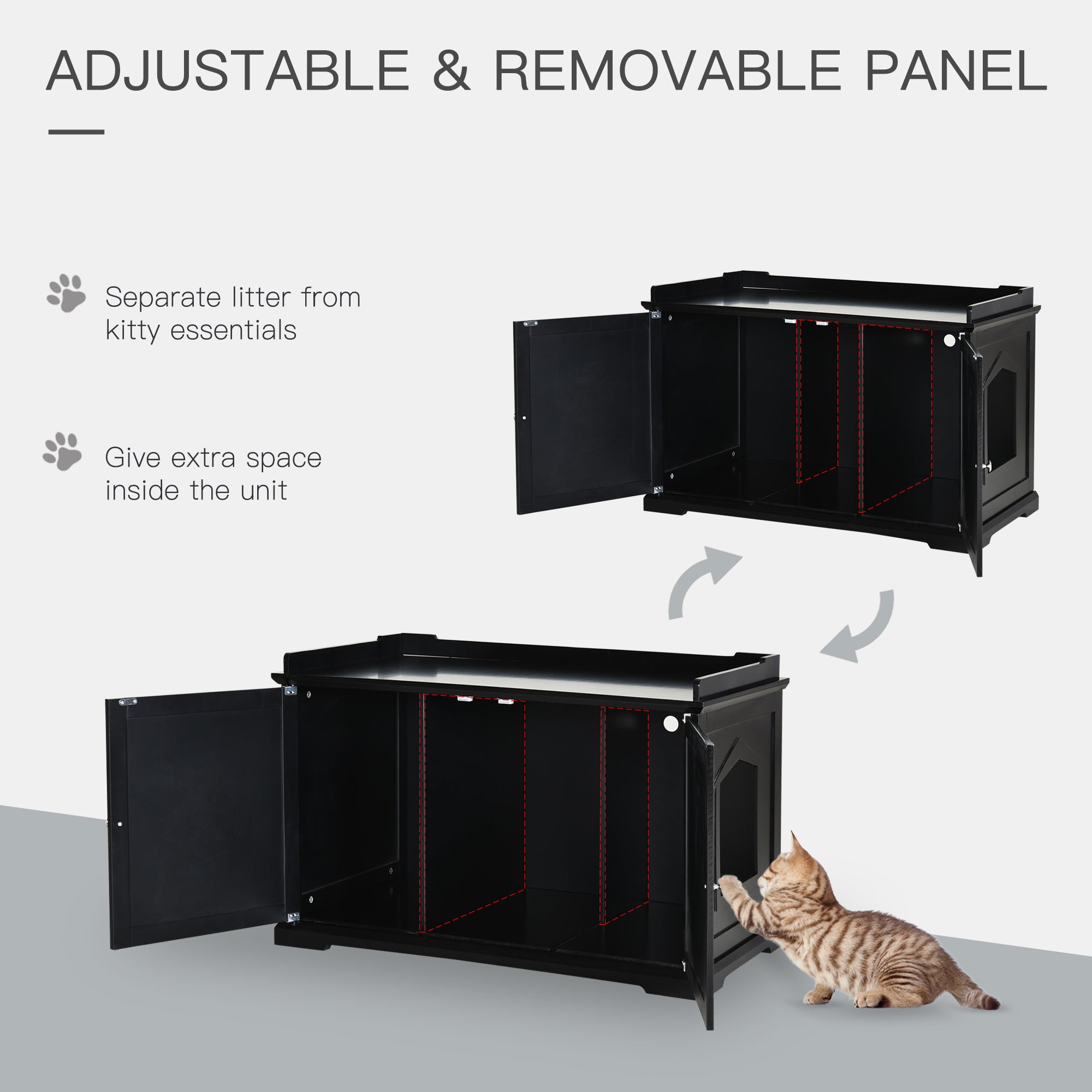 PawHut 37.5" Wooden Covered Mess Free Cat Litter Box End Table Hideaway Cabinet with Storage for Accessories, Black