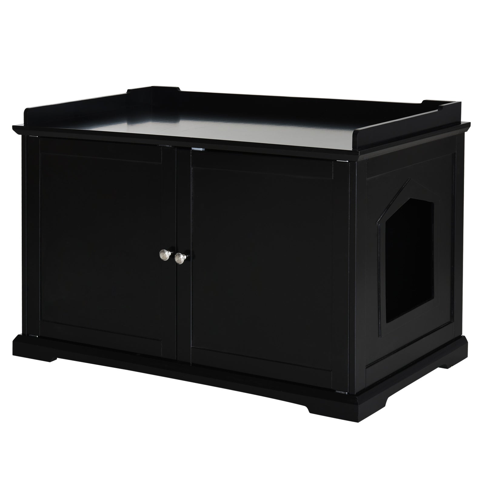 PawHut 37.5" Wooden Covered Mess Free Cat Litter Box End Table Hideaway Cabinet with Storage for Accessories, Black