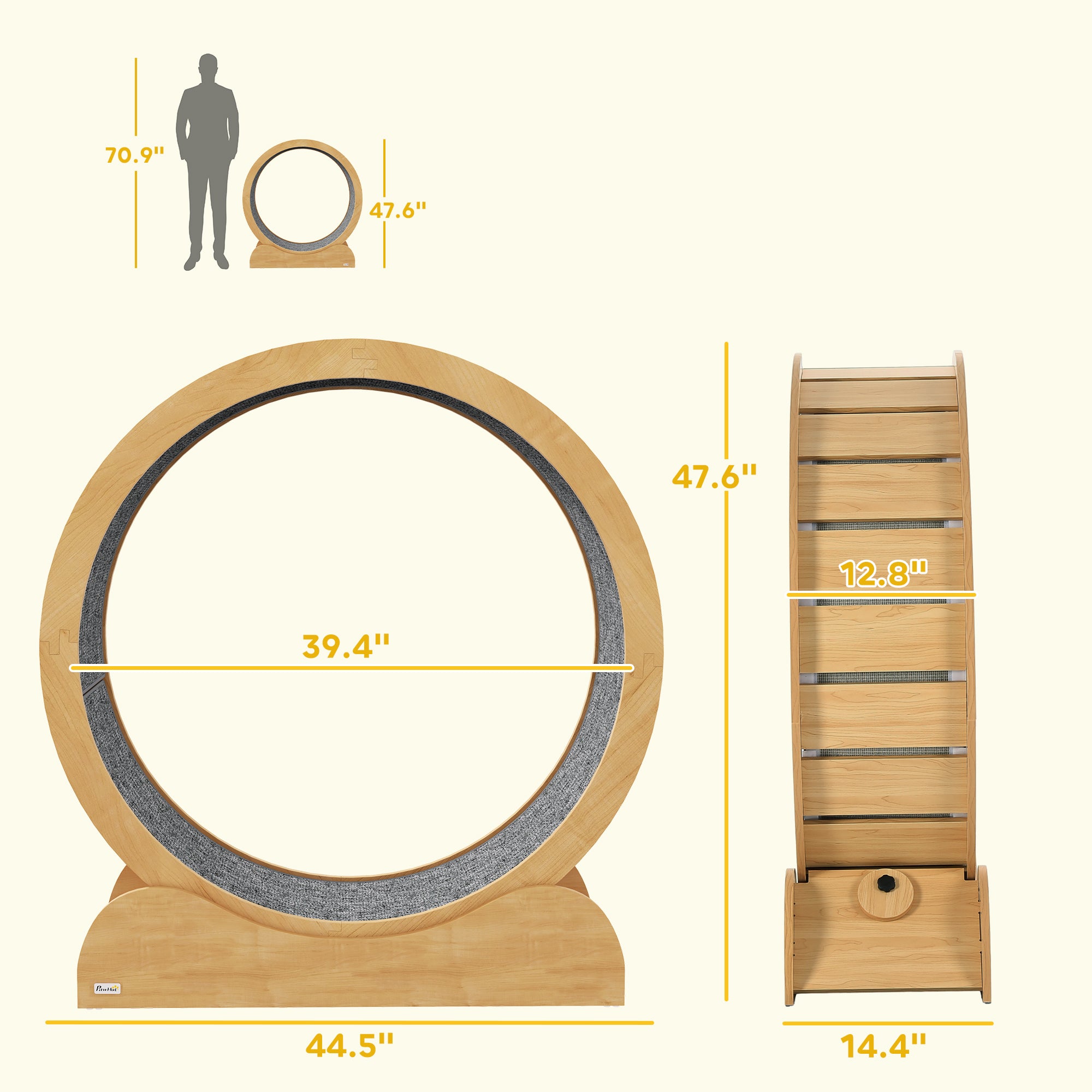 PawHut Cat Wheel for Indoor Cats, 39 Inch Cat Exercise Wheel, Cat Treadmill with Brake, Cat Running Wheel for Fitness & Healthy, Natural