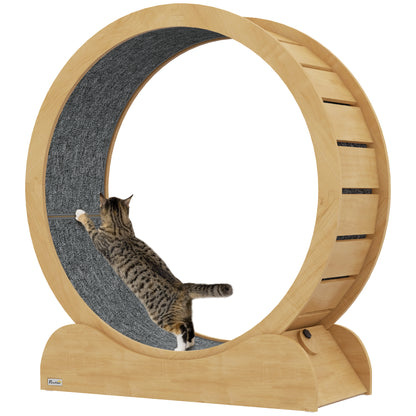 PawHut Cat Wheel for Indoor Cats, 39 Inch Cat Exercise Wheel, Cat Treadmill with Brake, Cat Running Wheel for Fitness & Healthy, Natural