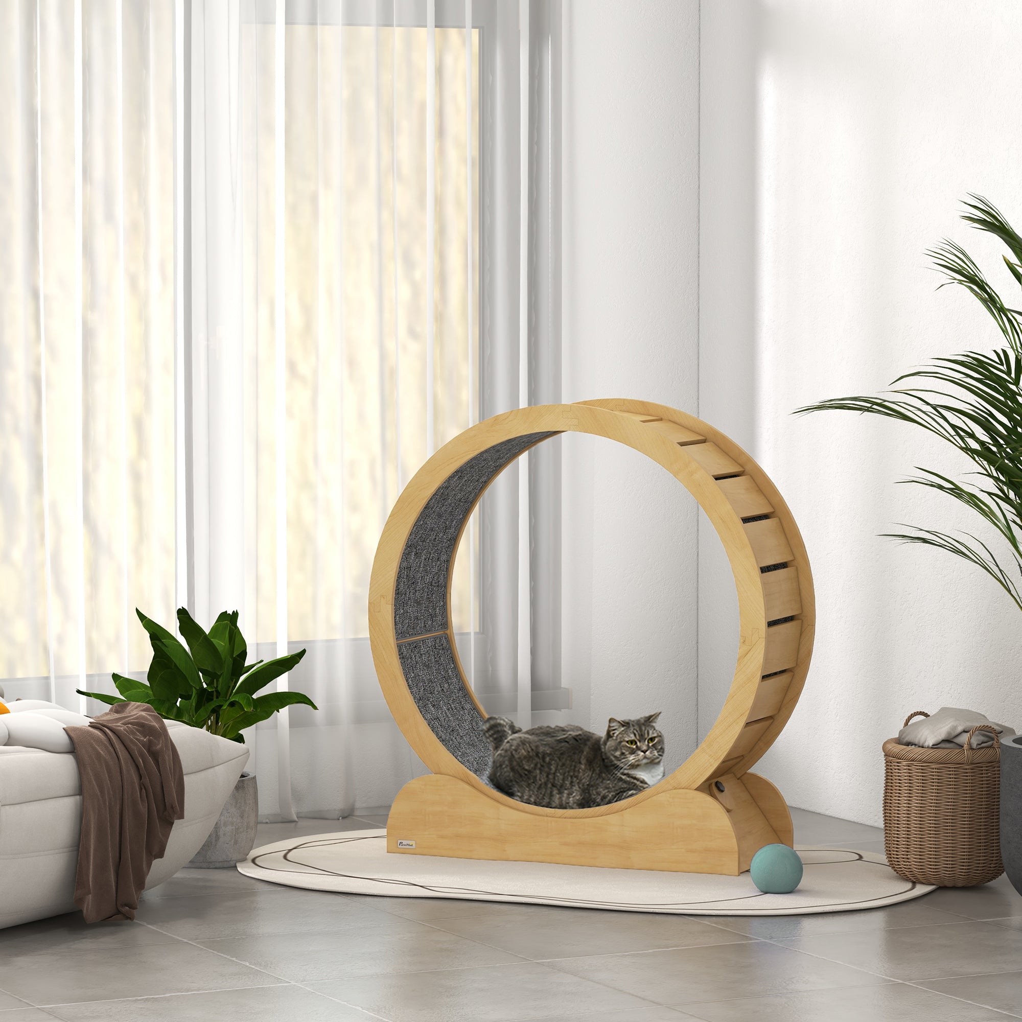 PawHut Cat Wheel for Indoor Cats, 39 Inch Cat Exercise Wheel, Cat Treadmill with Brake, Cat Running Wheel for Fitness & Healthy, Natural