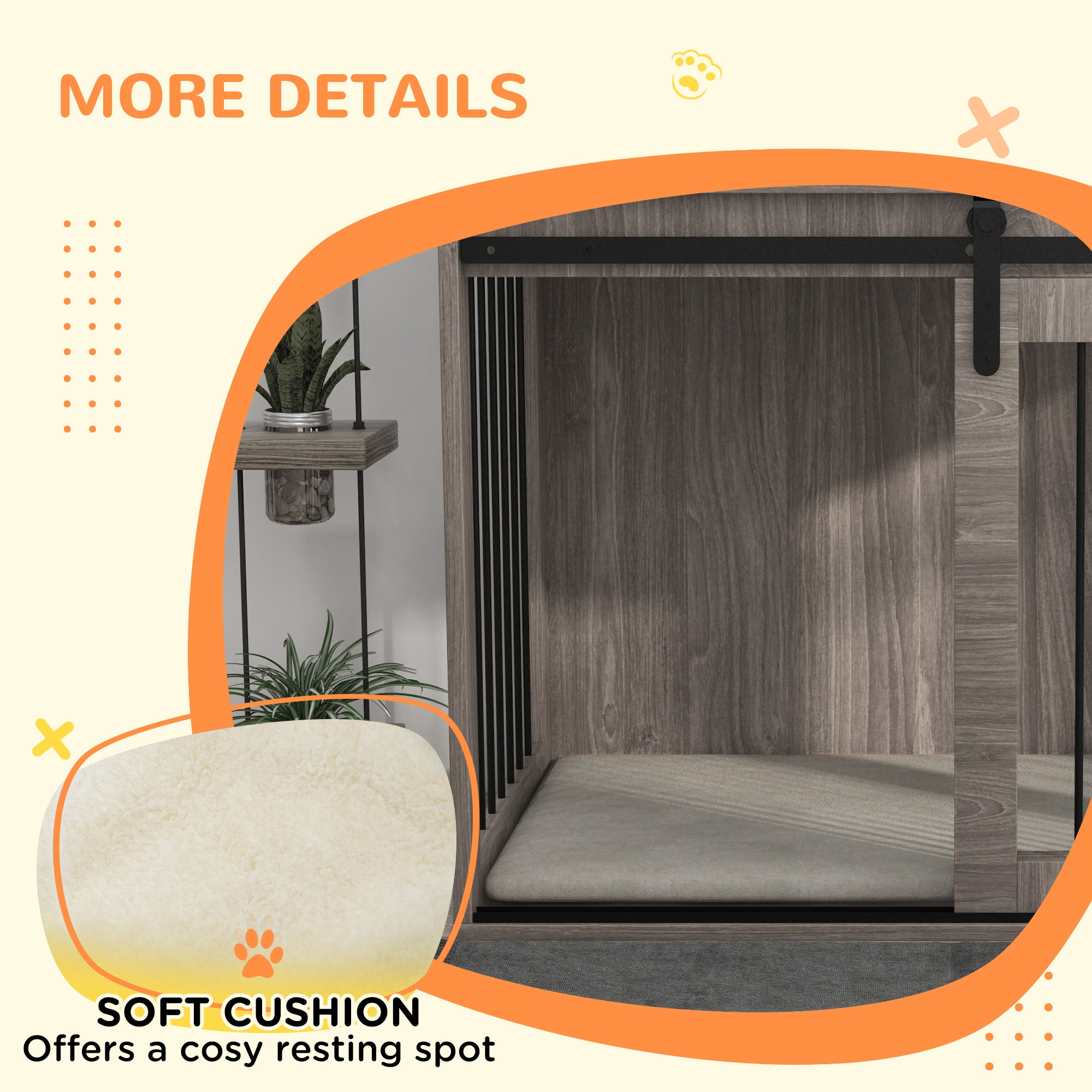 PawHut Dog Crate Furniture, Dog House Furniture Style for Large Breeds, Pet Kennel with Removable Cushion for Indoor Use, 98 x 58 x 61cm, Brown