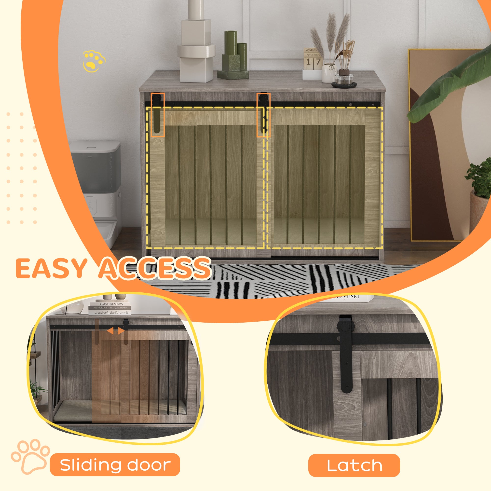 PawHut Dog Crate Furniture, Dog House Furniture Style for Large Breeds, Pet Kennel with Removable Cushion for Indoor Use, 98 x 58 x 61cm, Brown