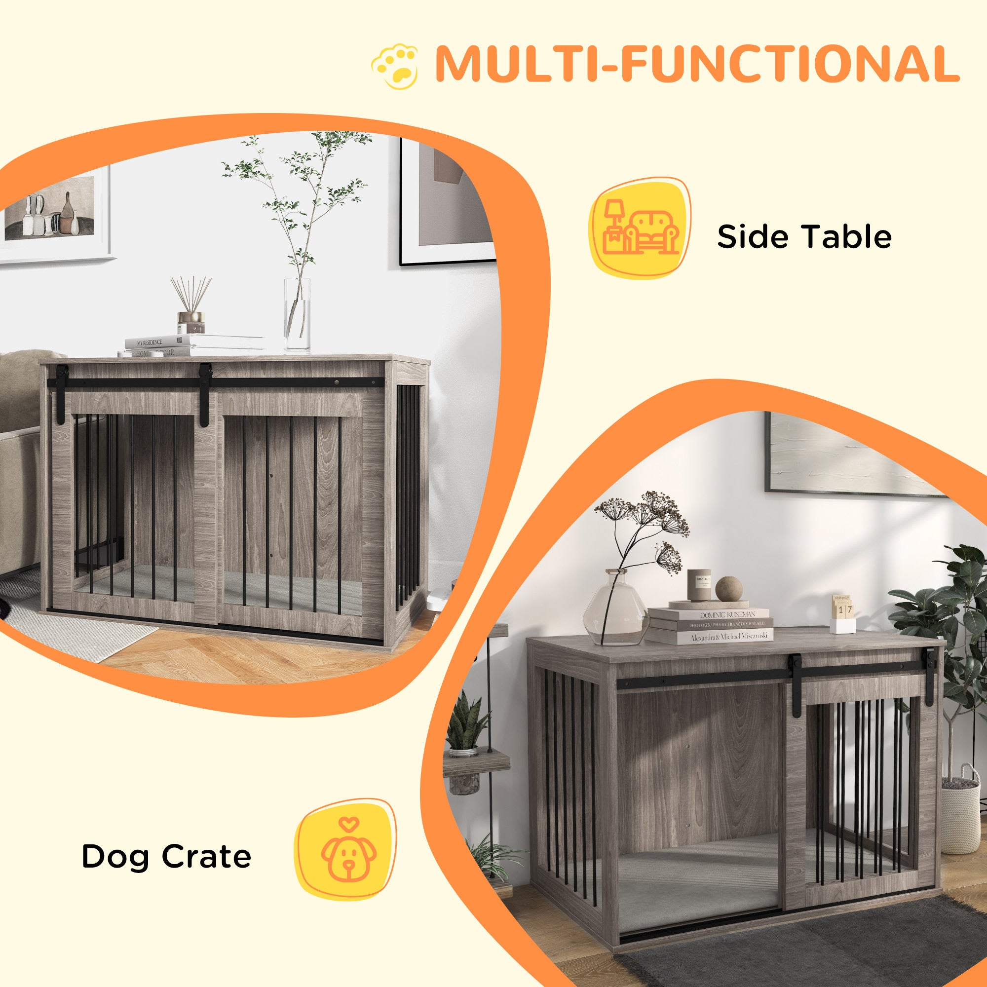 PawHut Dog Crate Furniture, Dog House Furniture Style for Large Breeds, Pet Kennel with Removable Cushion for Indoor Use, 98 x 58 x 61cm, Brown