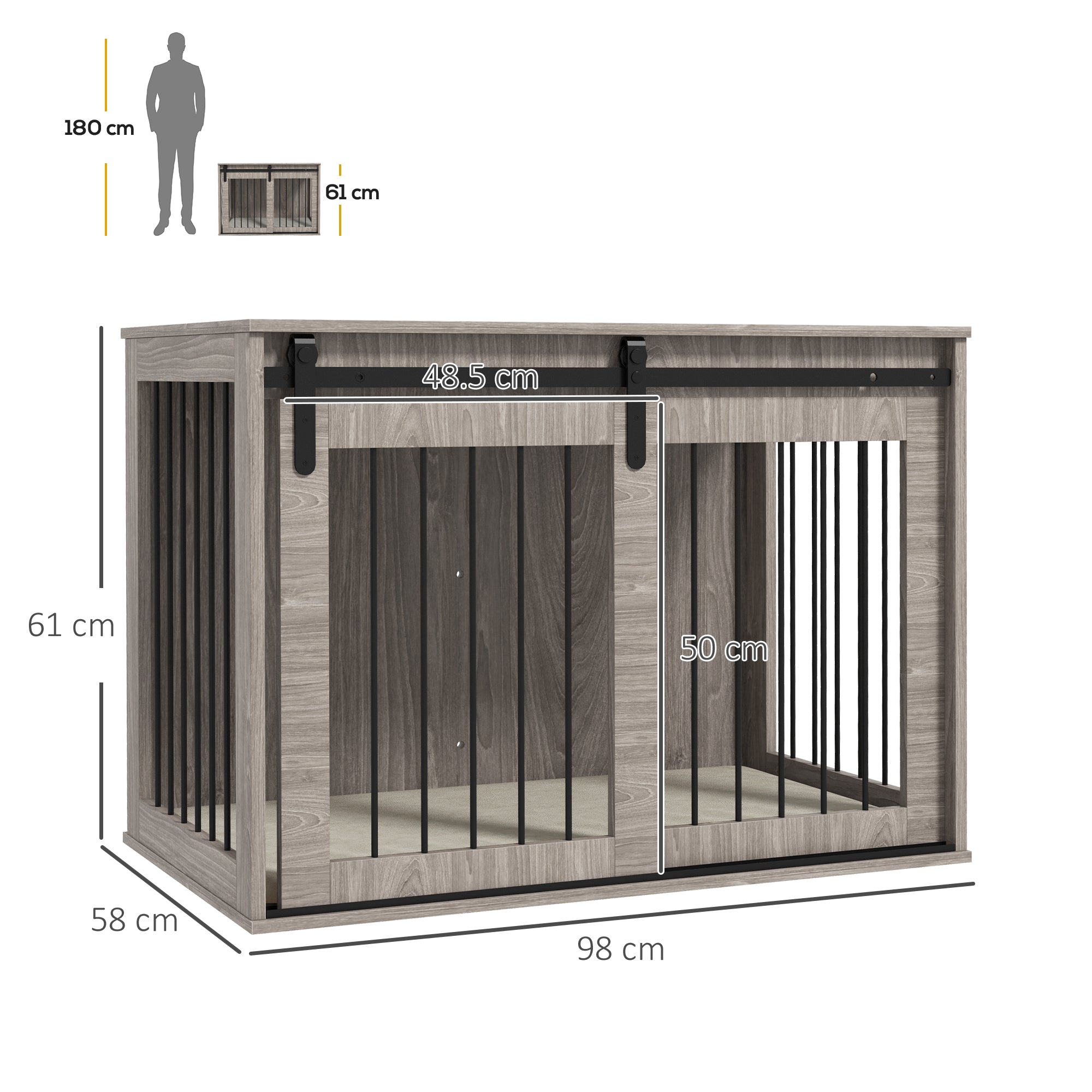 PawHut Dog Crate Furniture, Dog House Furniture Style for Large Breeds, Pet Kennel with Removable Cushion for Indoor Use, 98 x 58 x 61cm, Brown