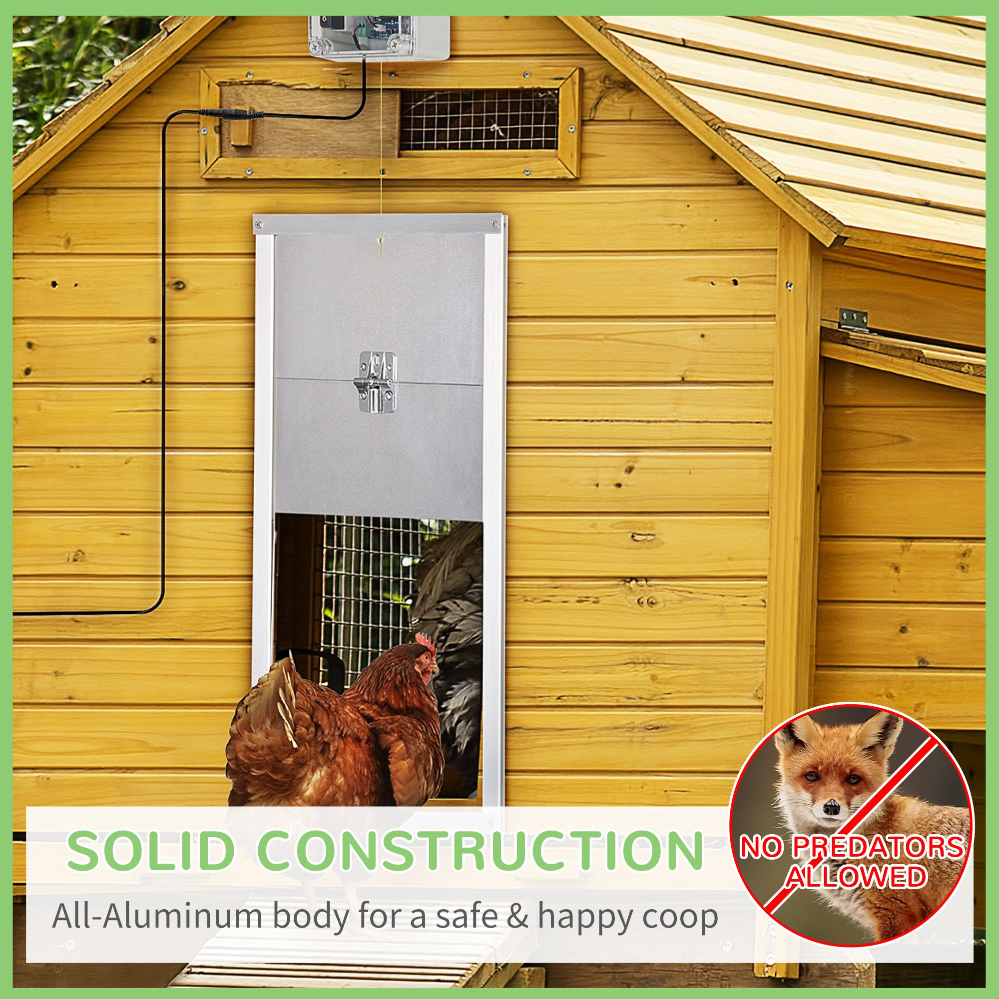 PawHut Automatic Chicken Coop Door Opener with Timer & Light Sensor, Aluminum Weatherproof Chicken Door with 6V DC Power Supply and Remote Controls, Silver