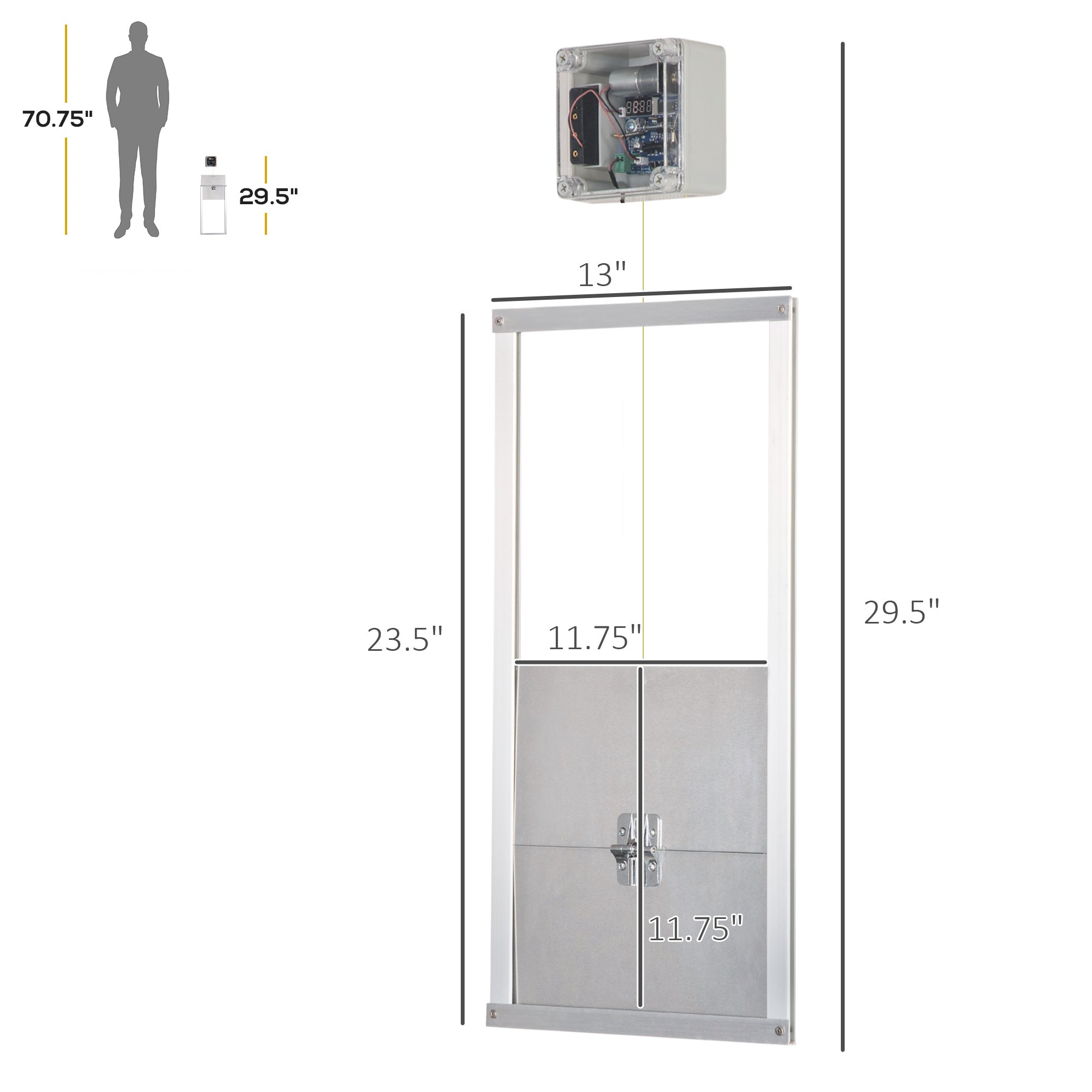 PawHut Automatic Chicken Coop Door Opener with Timer & Light Sensor, Aluminum Weatherproof Chicken Door with 6V DC Power Supply and Remote Controls, Silver