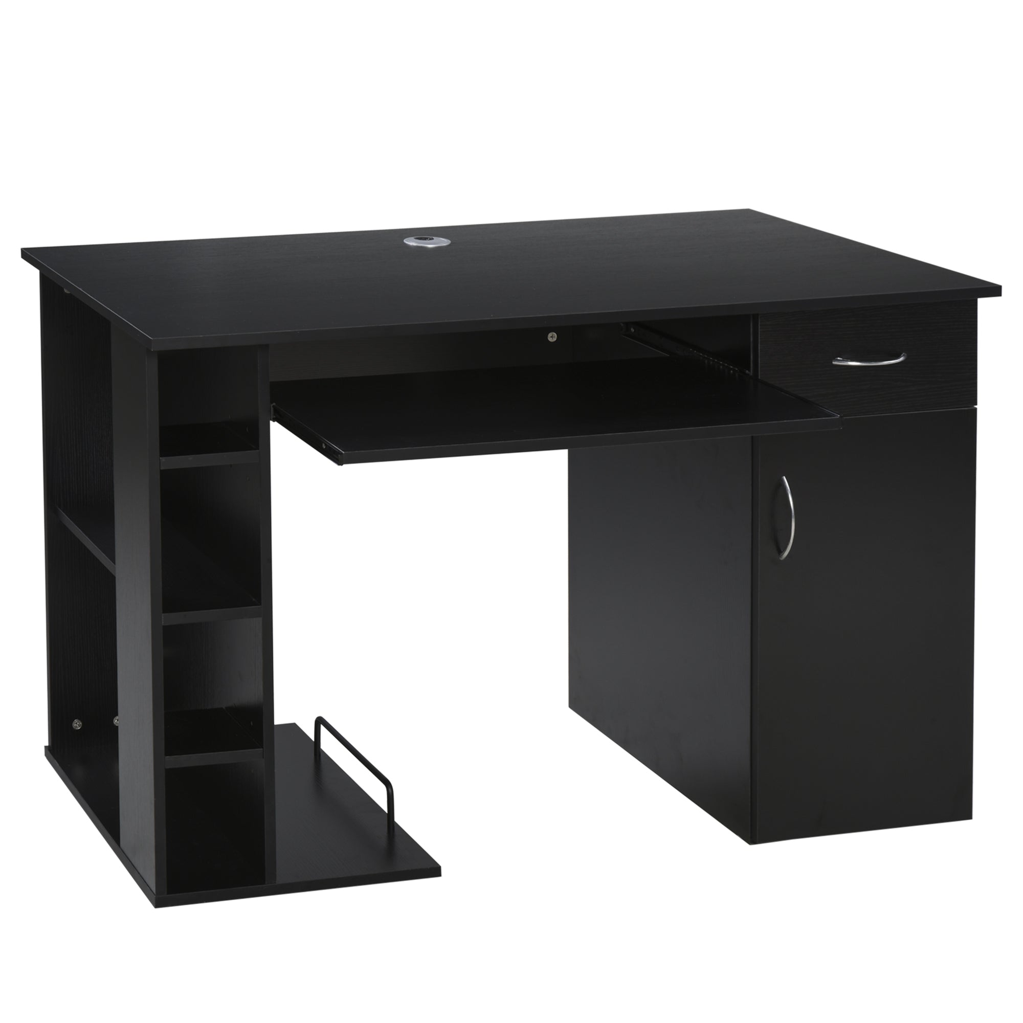 HOMCOM 47.25" Computer Desk with Keyboard Tray, CPU Stand, Writing Desk with Drawer and Storage Shelves, Black