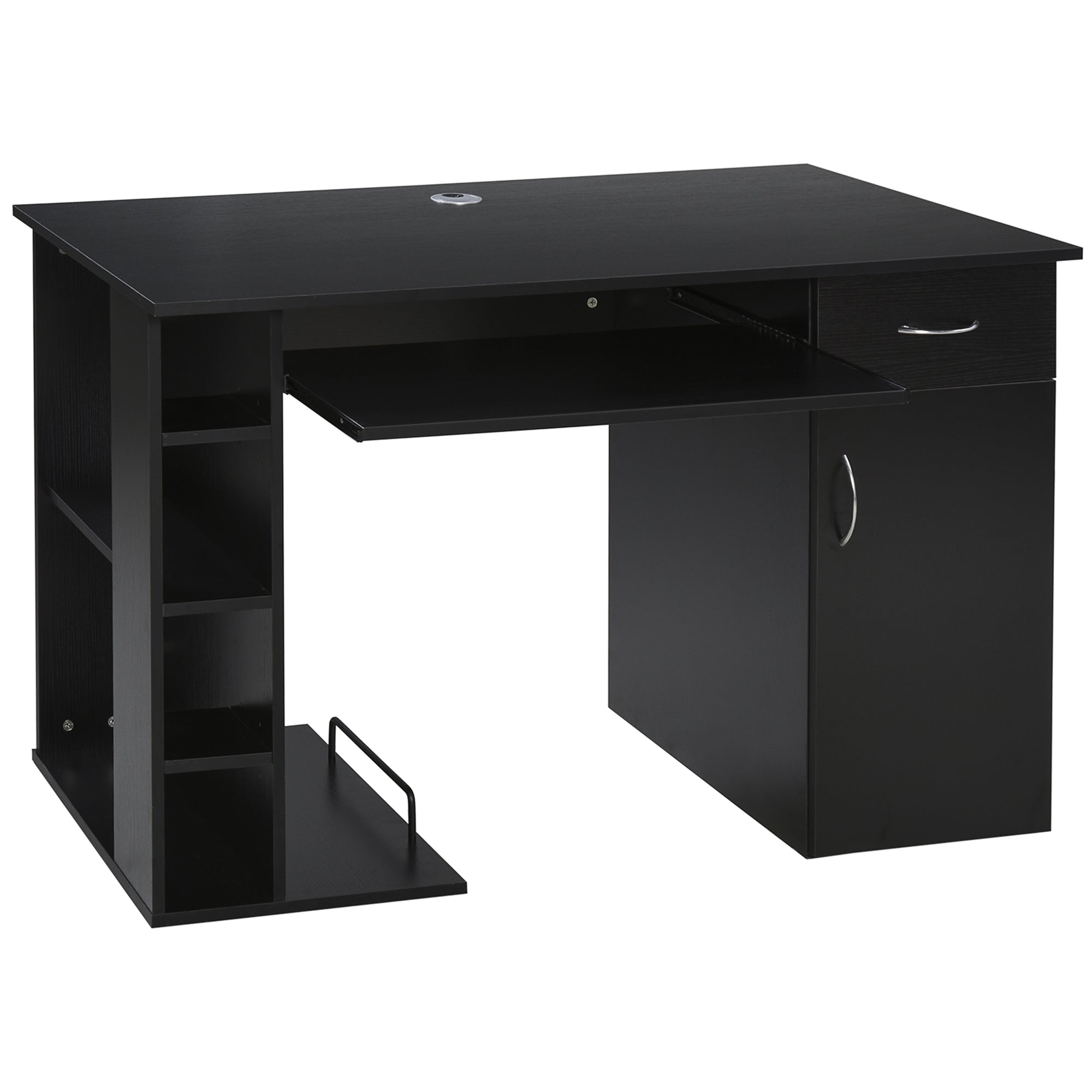 HOMCOM 47.25" Computer Desk with Keyboard Tray, CPU Stand, Writing Desk with Drawer and Storage Shelves, Black